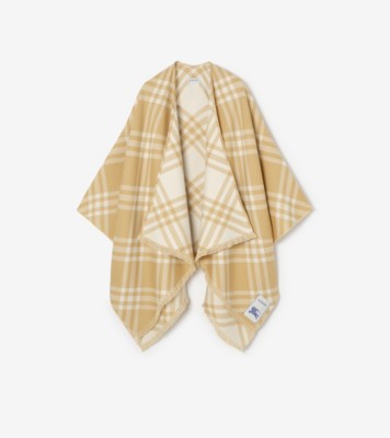 Check Wool Silk Cashmere Cape in Sand beige/ecru beige | Burberry® Official