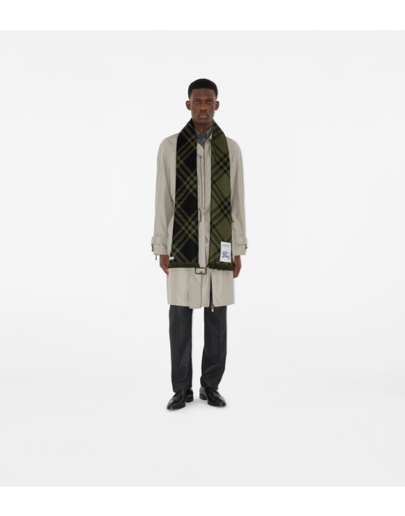 Wide Check Wool Silk Scarf
