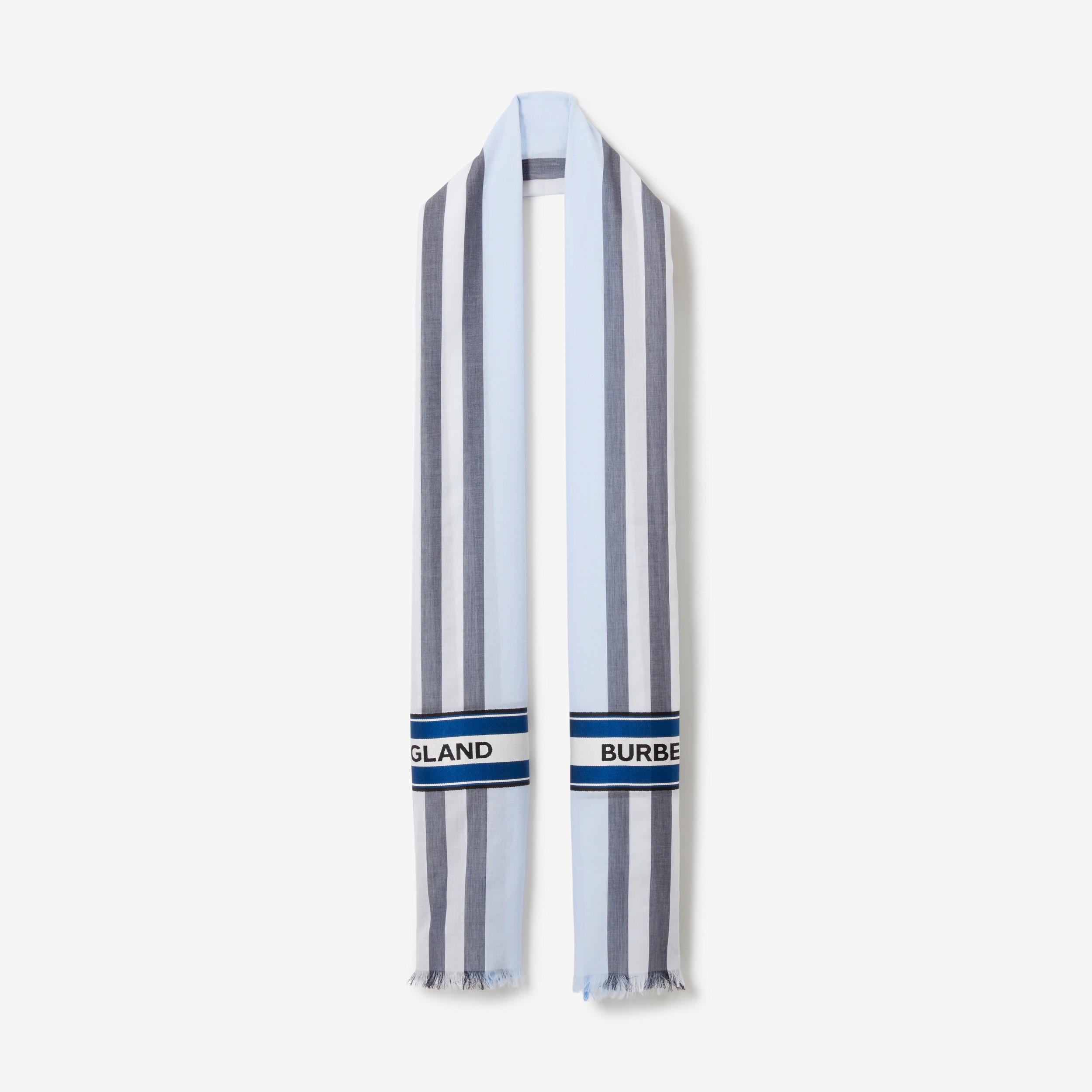 标志性条纹丝棉混纺提花围巾 (浅蓝色) | Burberry® 博柏利官网 - 1