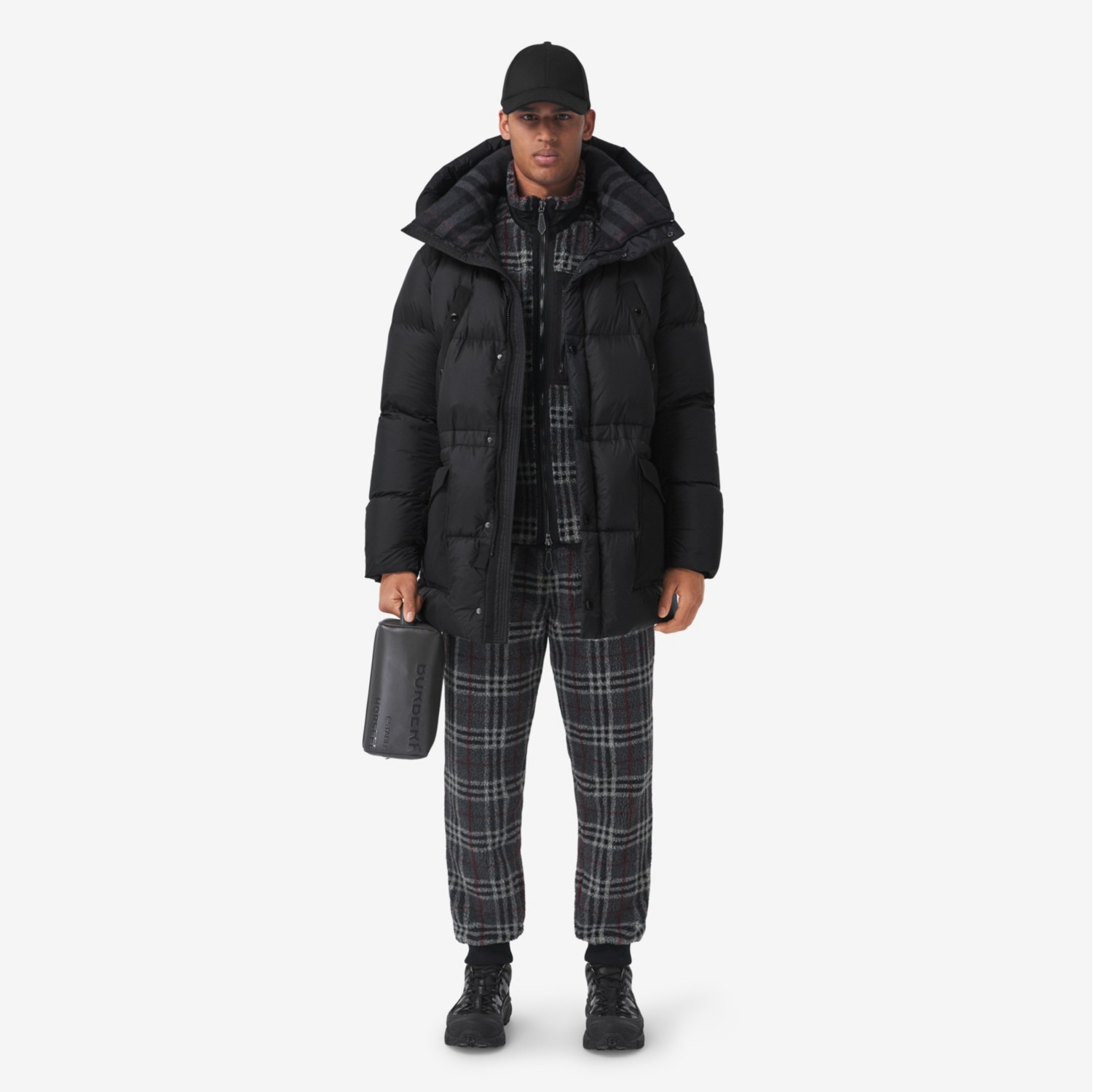 Nylon Puffer Coat in Black Men Burberry Official