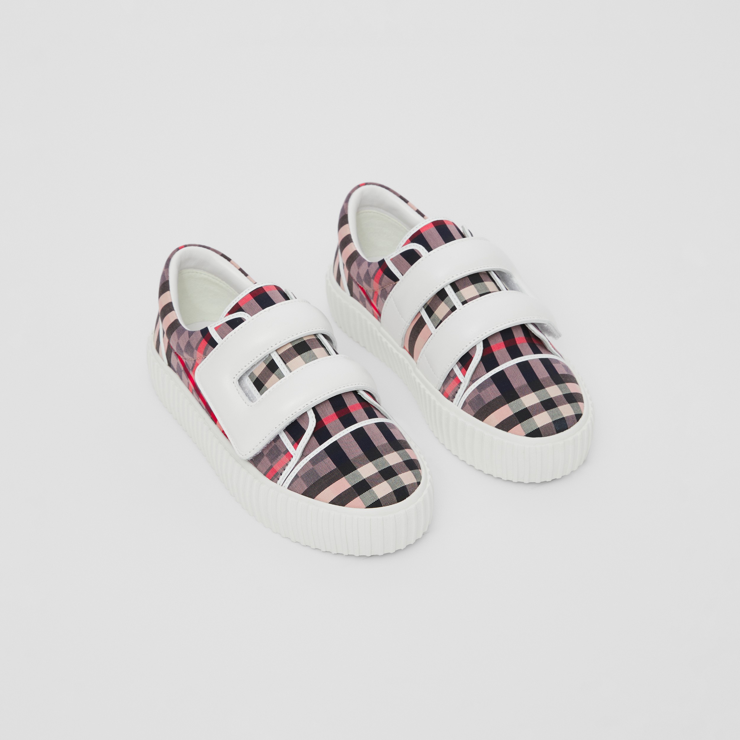 Chequerboard Stretch Cotton and Leather Sneakers in Pale Rose - Children | Burberry® Official - 1