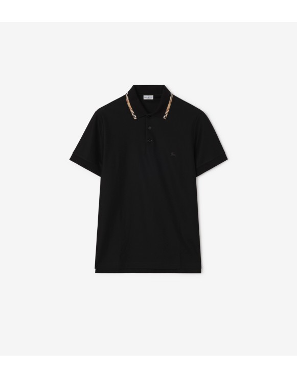 Check Trim Cotton Polo Shirt