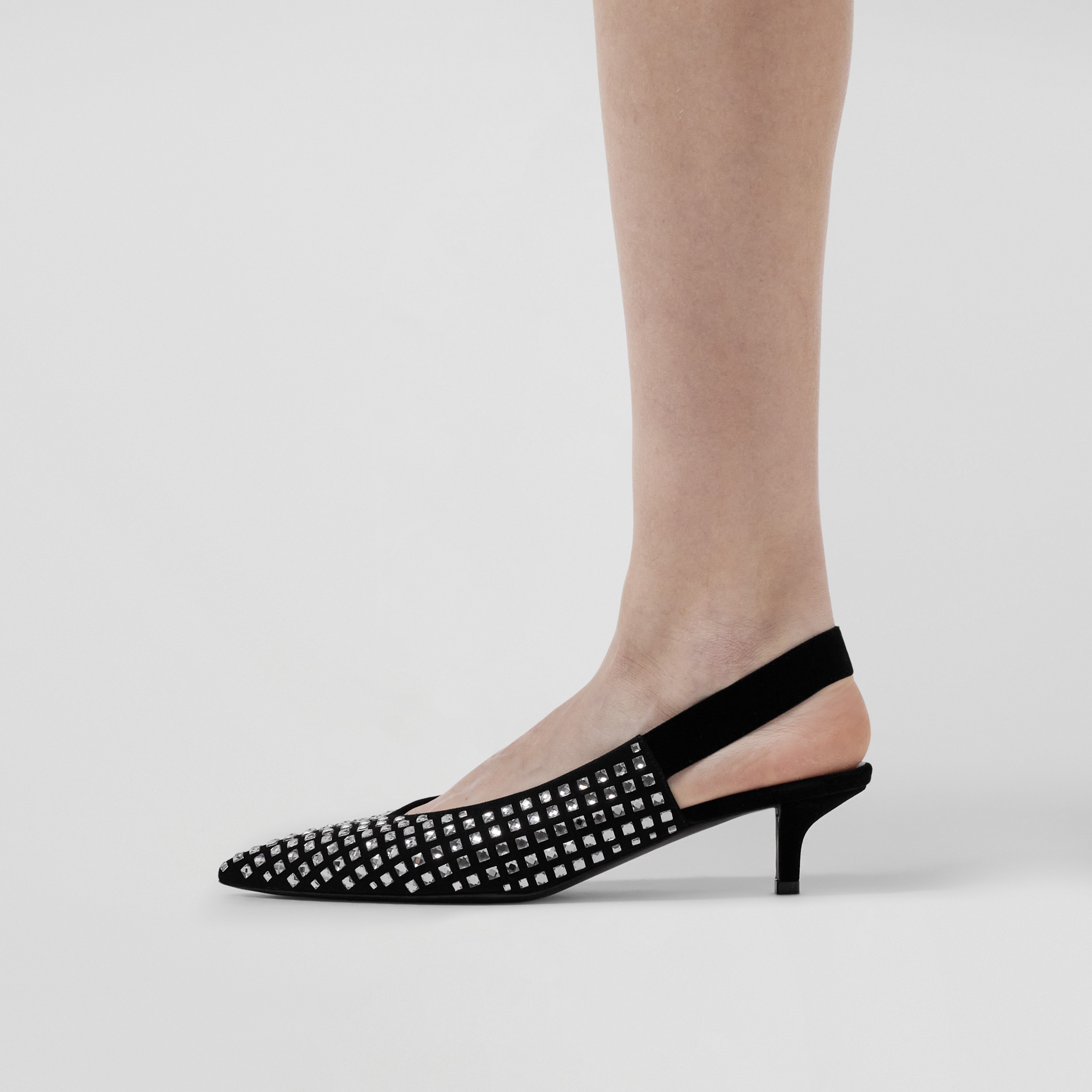 Zapatos de salón destalonados en piel con detalles de cristales (Negro/cristal) - Mujer | Burberry® oficial - 3