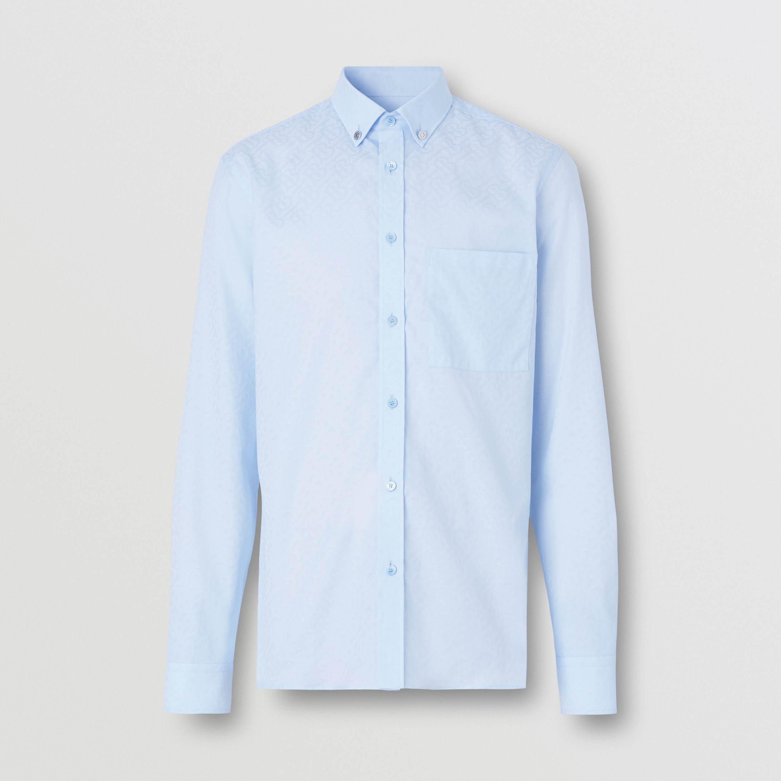 Slim Fit Monogram Cotton Jacquard Shirt in Pale Blue - Men | Burberry® Official - 4