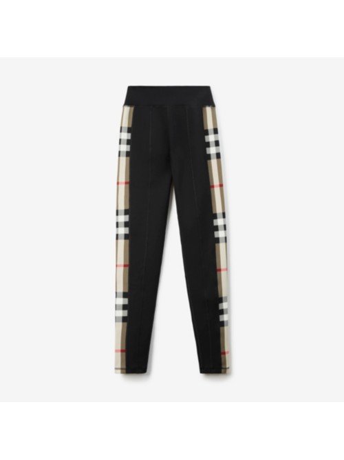 Shop Burberry Check Trim Stretch Jersey Leggings In Black