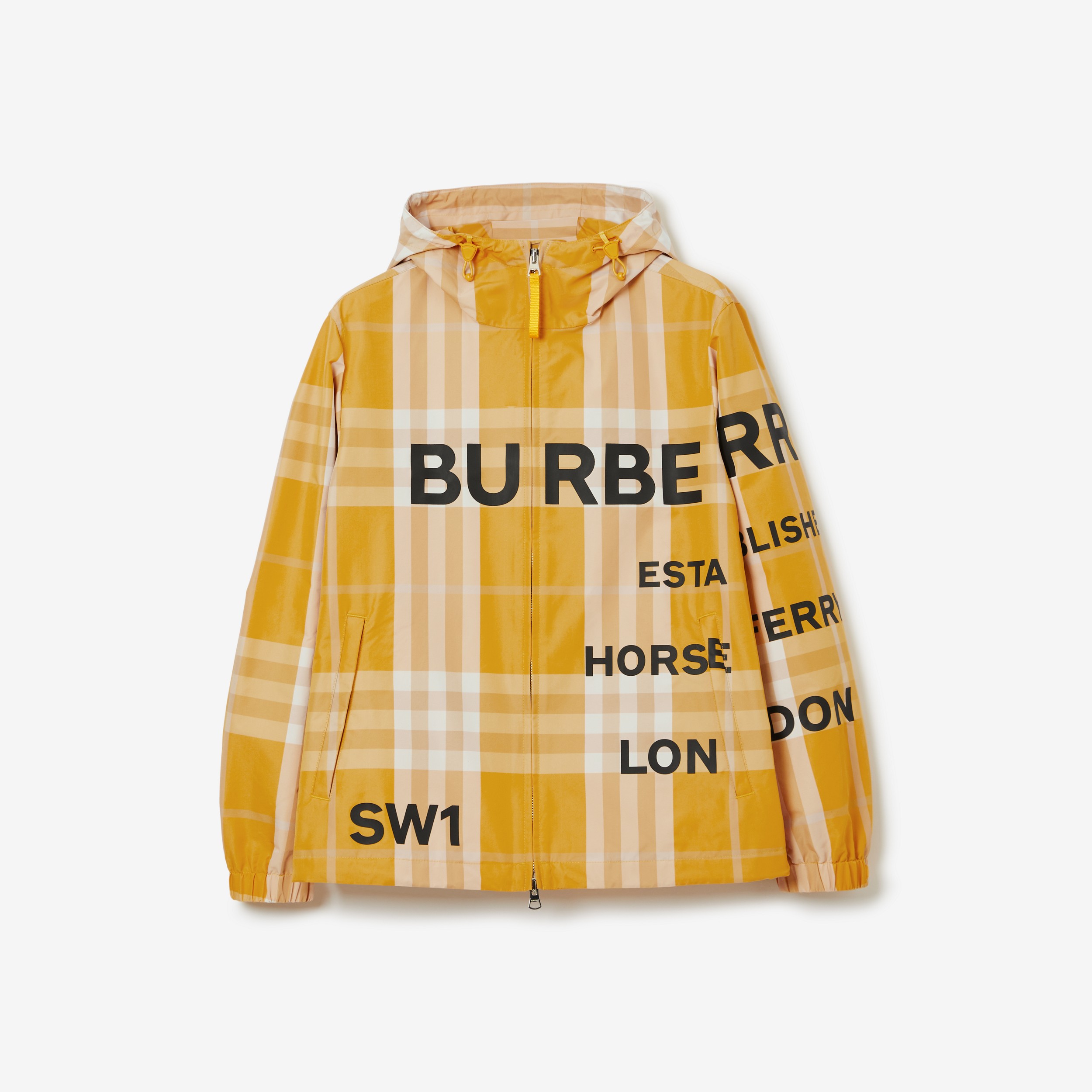 Horseferry Print Check Nylon Hooded Jacket in Marigold - Men | Burberry® Official - 1
