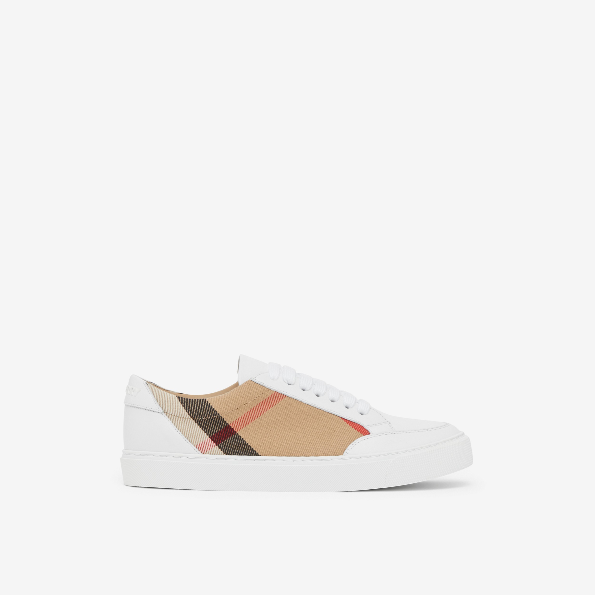 House Check and Leather Sneakers in Optic White - Women | Burberry® Official - 1