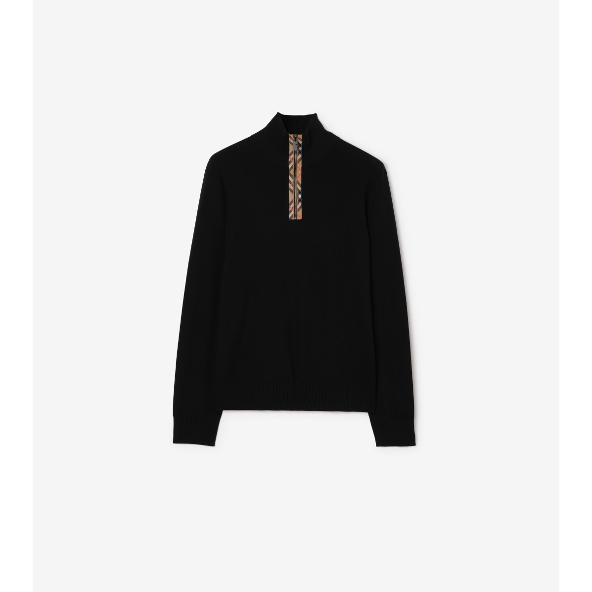  Check Trim Wool Half-zip Sweater