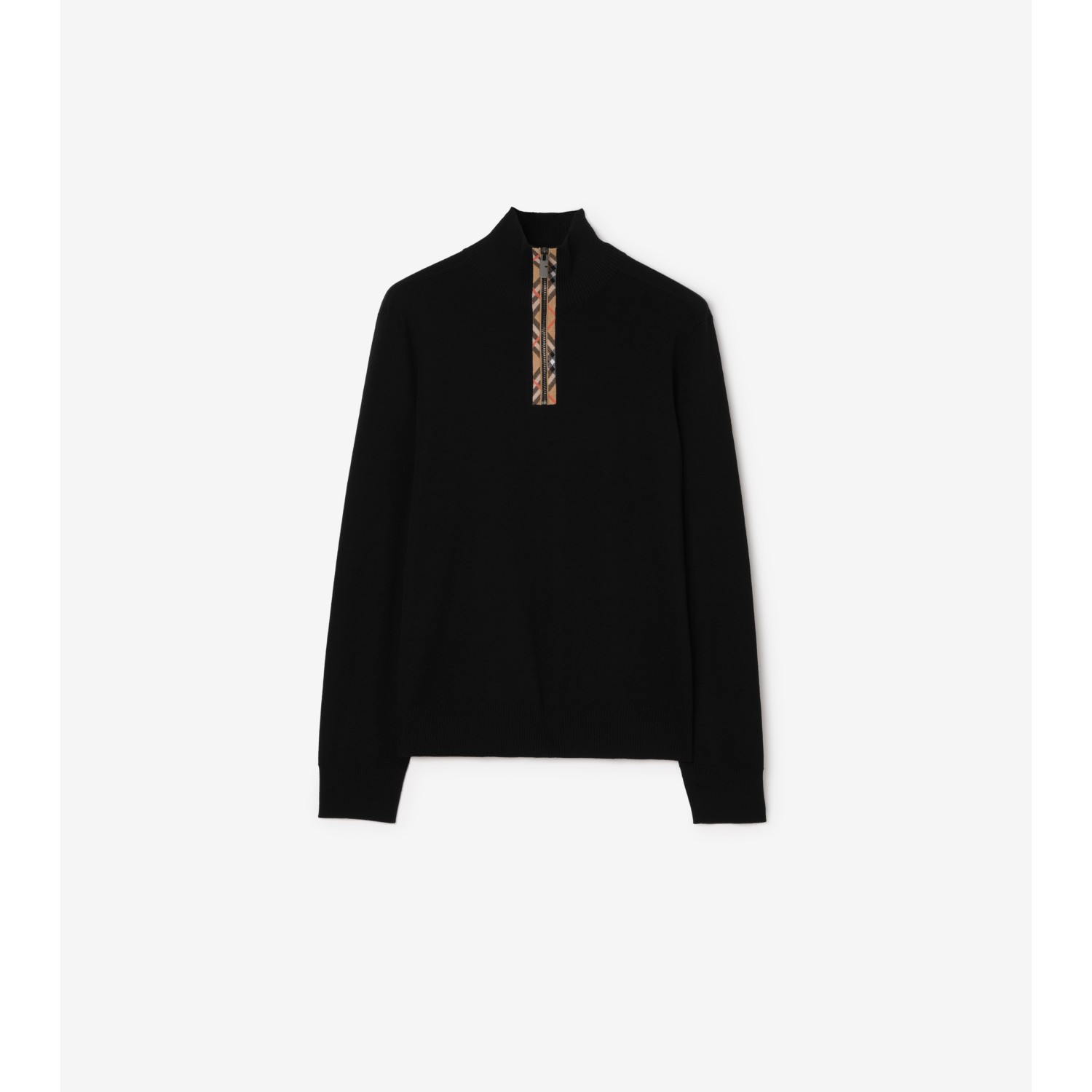 Check Trim Wool Half-zip Sweater - thumbnail 4