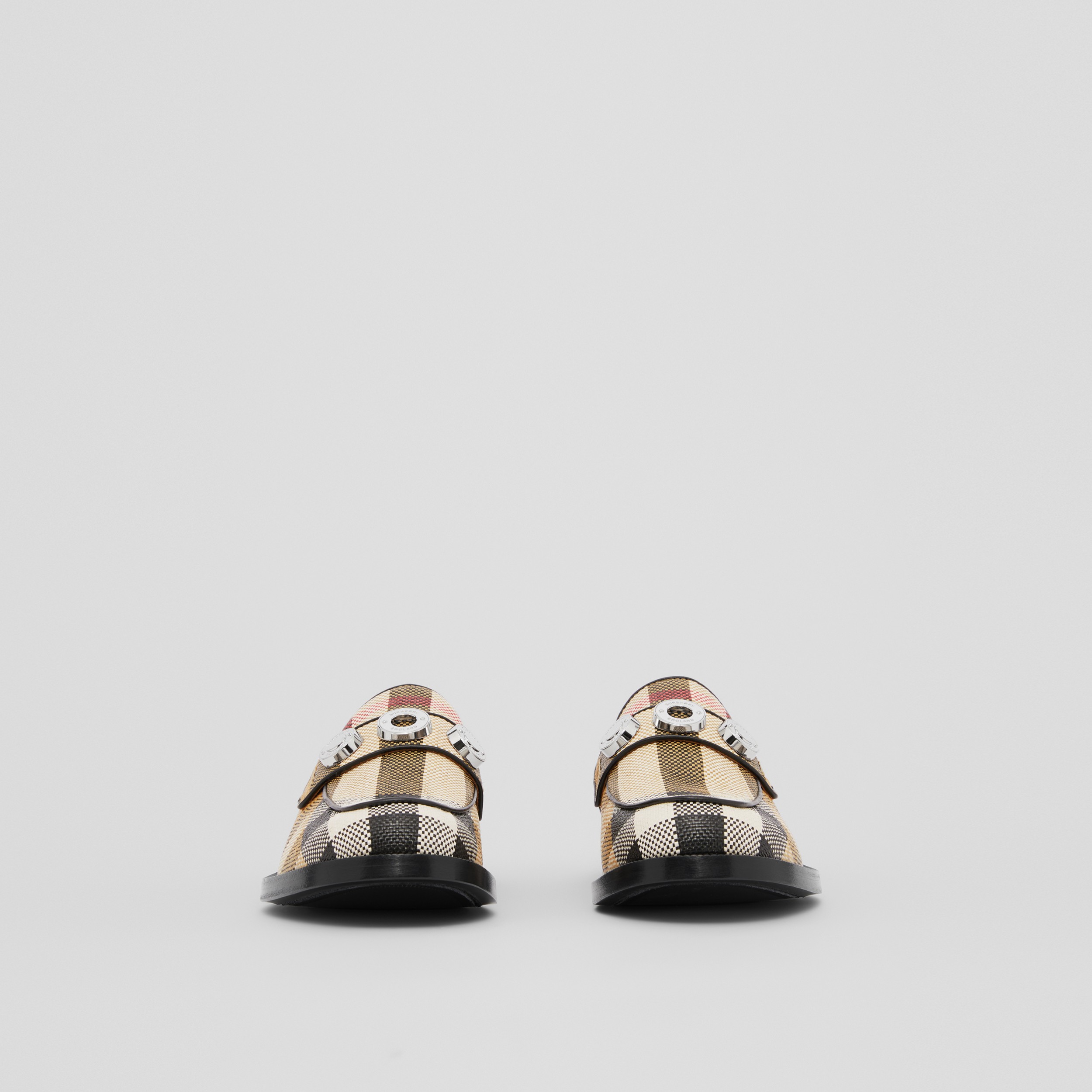 Logo Detail Exaggerated Check Nylon Loafers in Archive Beige - Women | Burberry® Official - 4