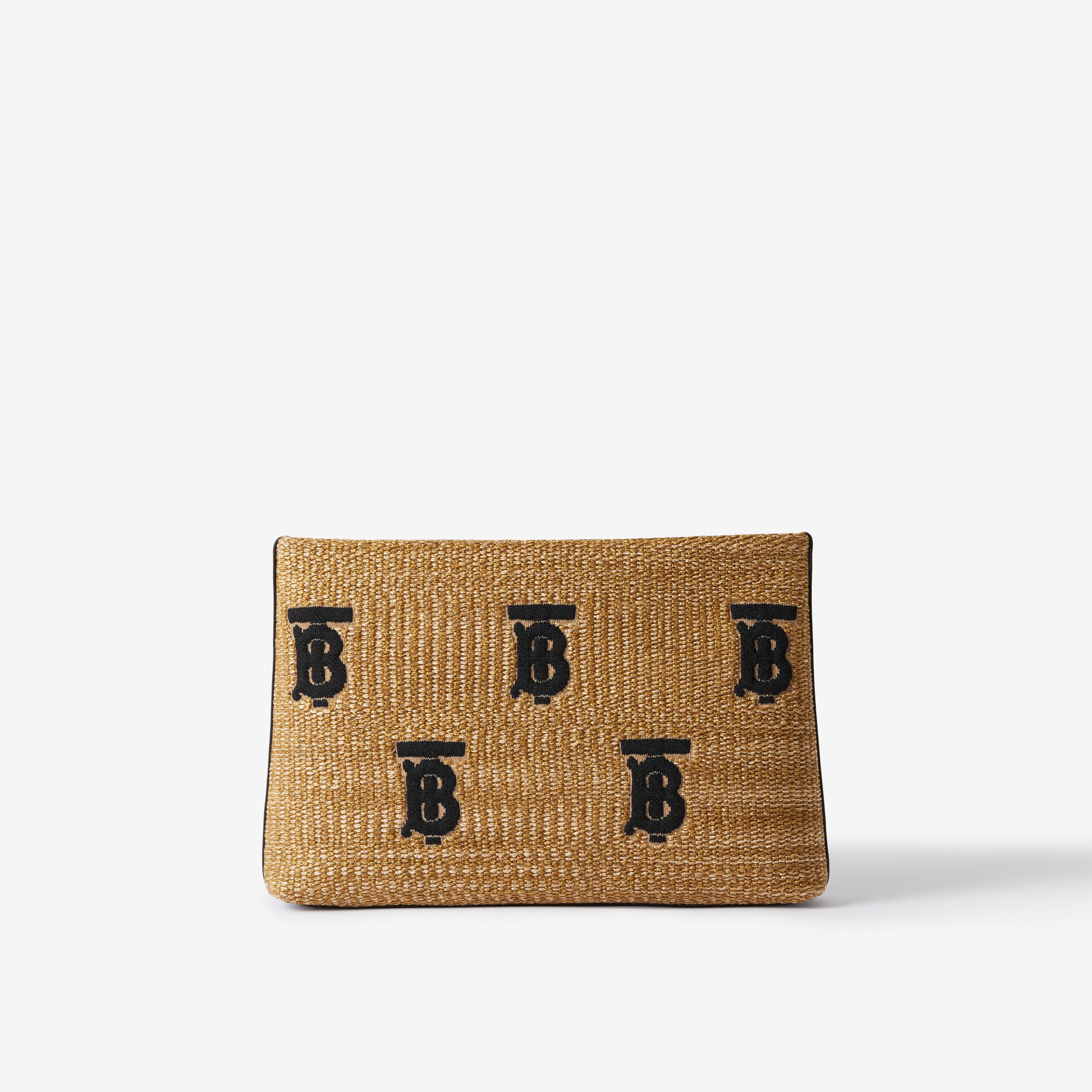 Bolsa pouch com zíper e estampa de monograma em ráfia (Natural/preto) - Mulheres | Burberry® oficial - 3