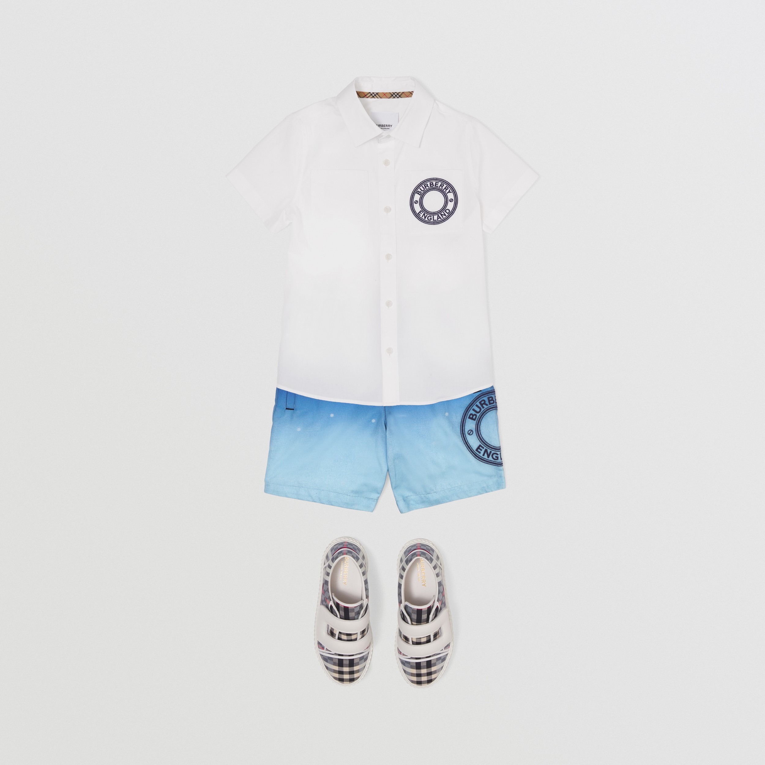 Camisa de mangas curtas em algodão stretch com logotipo gráfico (Branco) | Burberry® oficial - 3