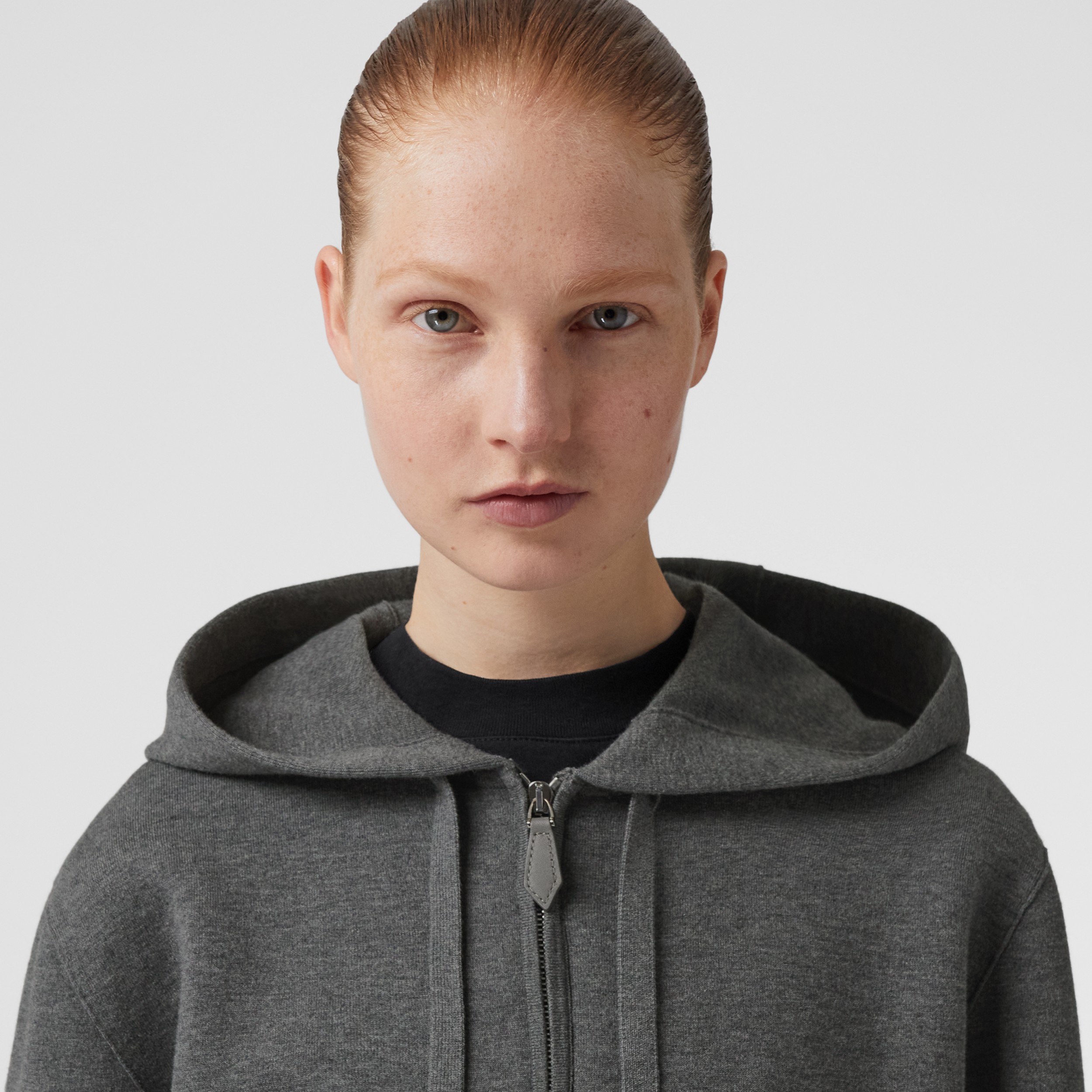 Monogram Motif Cashmere Cotton Blend Zip Hoodie in Storm Grey Melange - Women | Burberry® Official - 2