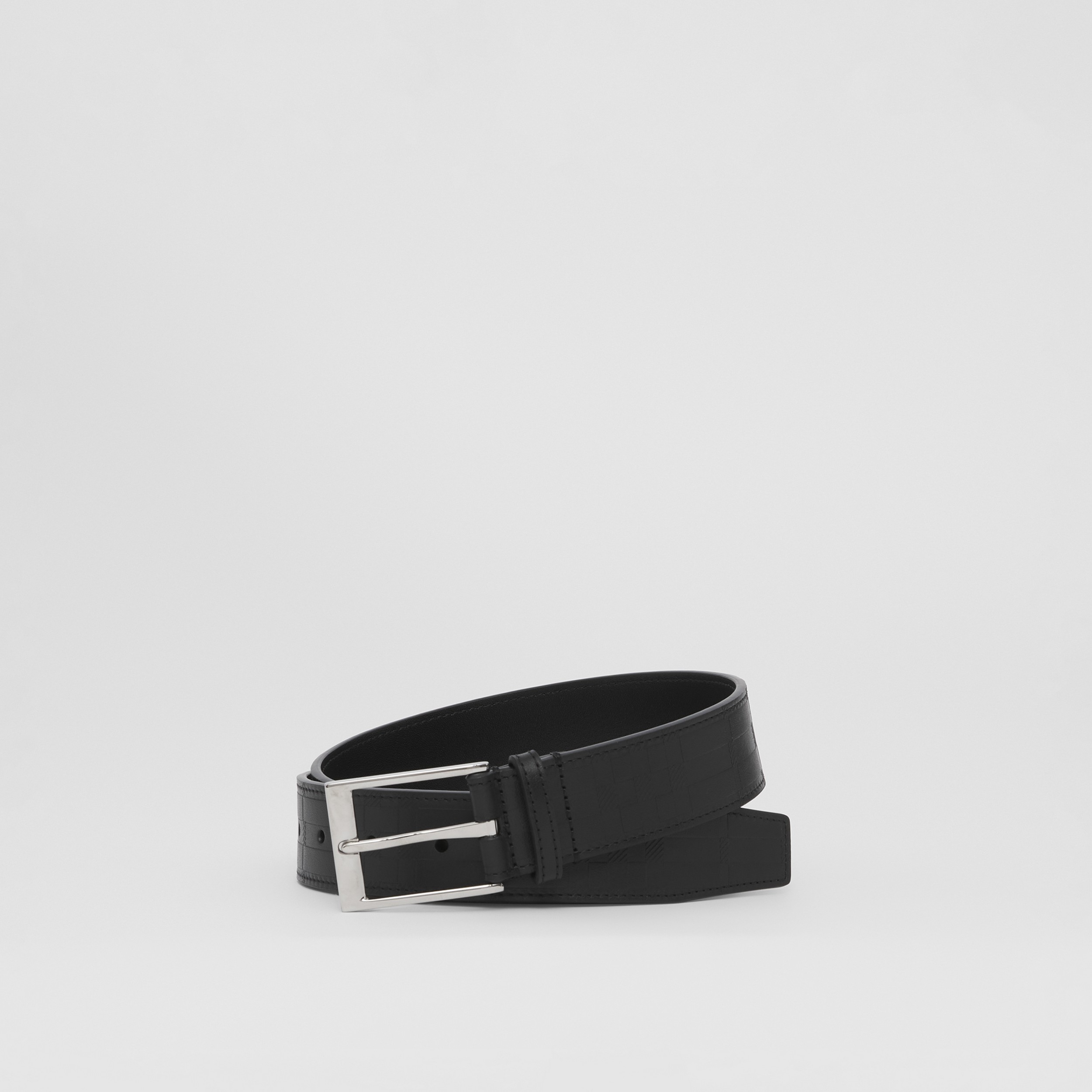 Embossed Check Leather Belt in Black - Men | Burberry® Official - 1