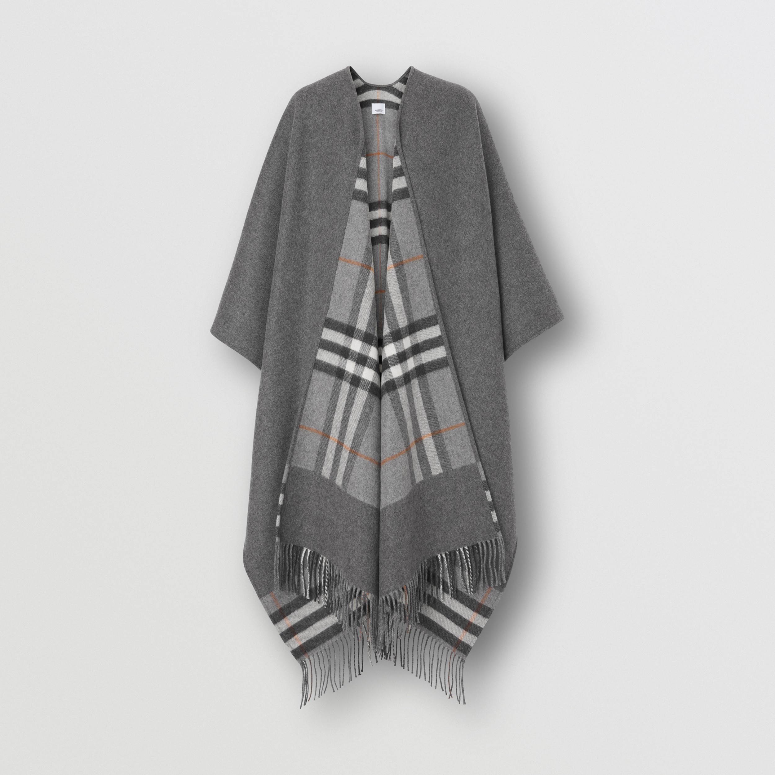 Reversible Check Wool Cashmere Cape in Grey - Women | Burberry® Official - 4