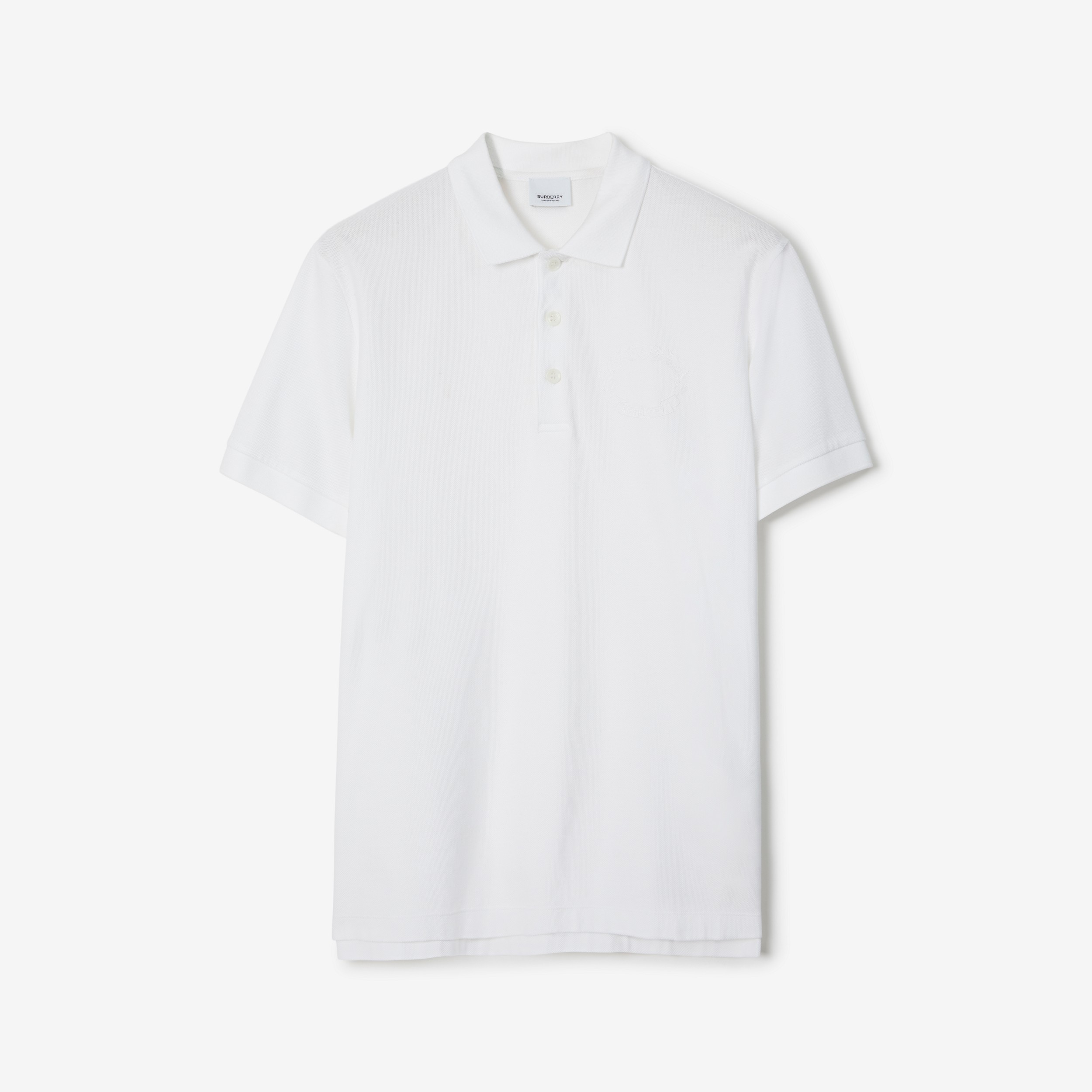 Embroidered Oak Leaf Crest Cotton Piqué Polo Shirt in White - Men | Burberry® Official - 1