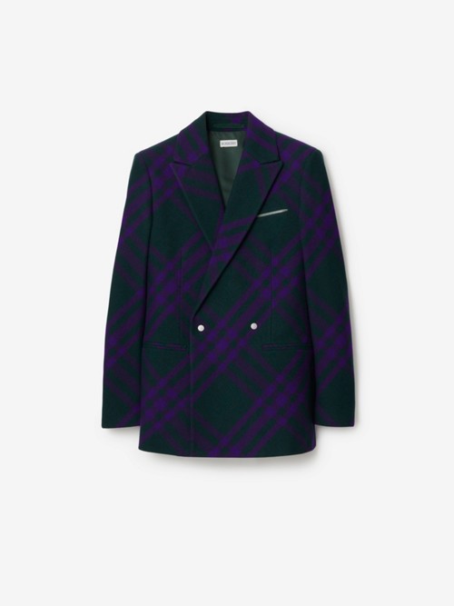 Burberry Check Wool Tailored Jacket In Deep Royal