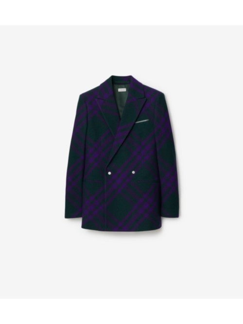 Burberry Check Wool Tailored Jacket In Deep Royal