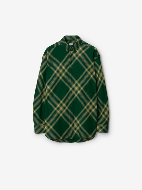 Burberry Check Wool Shirt In Green