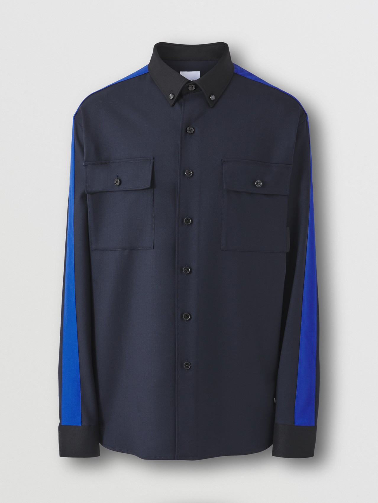 Stripe Detail Wool Shirt in Deep Ink Blue