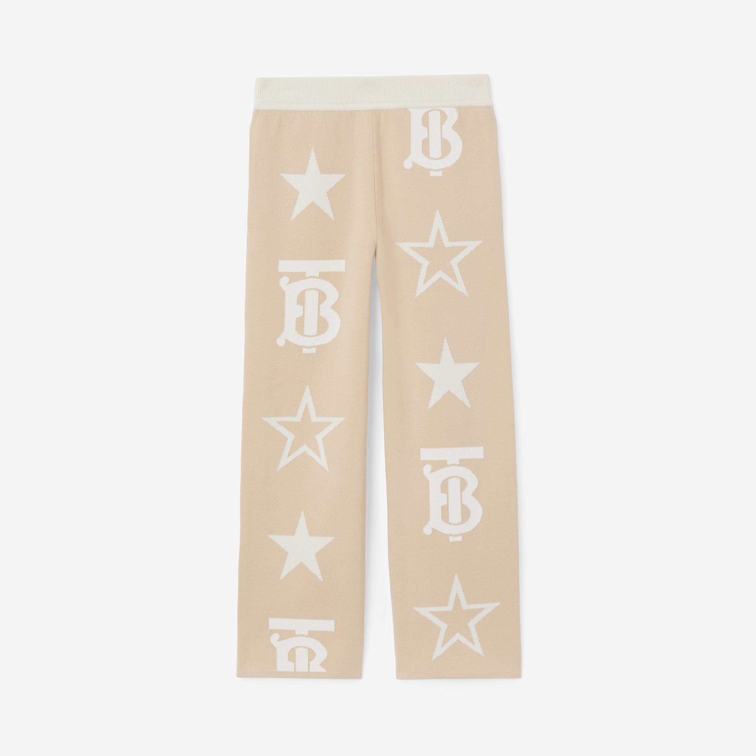 TB Star Cotton Blend Jacquard Trousers in Almond Beige | Burberry® Official - 1