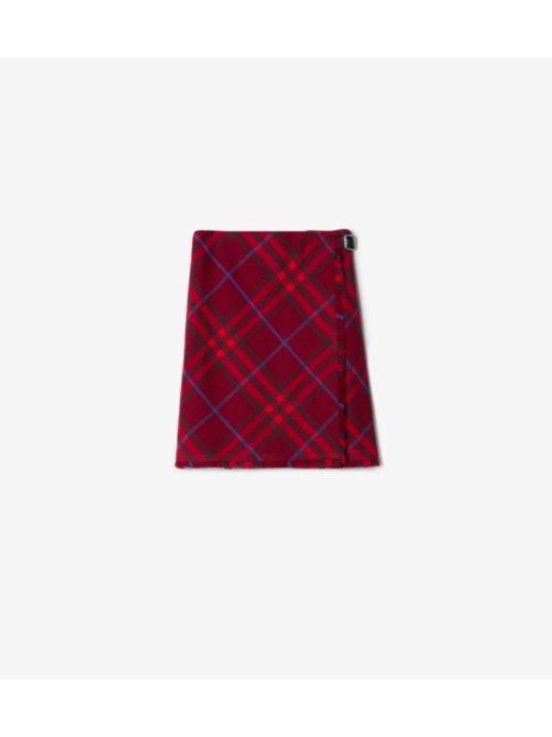 Shop Burberry Check Wool Kilt In Crimson
