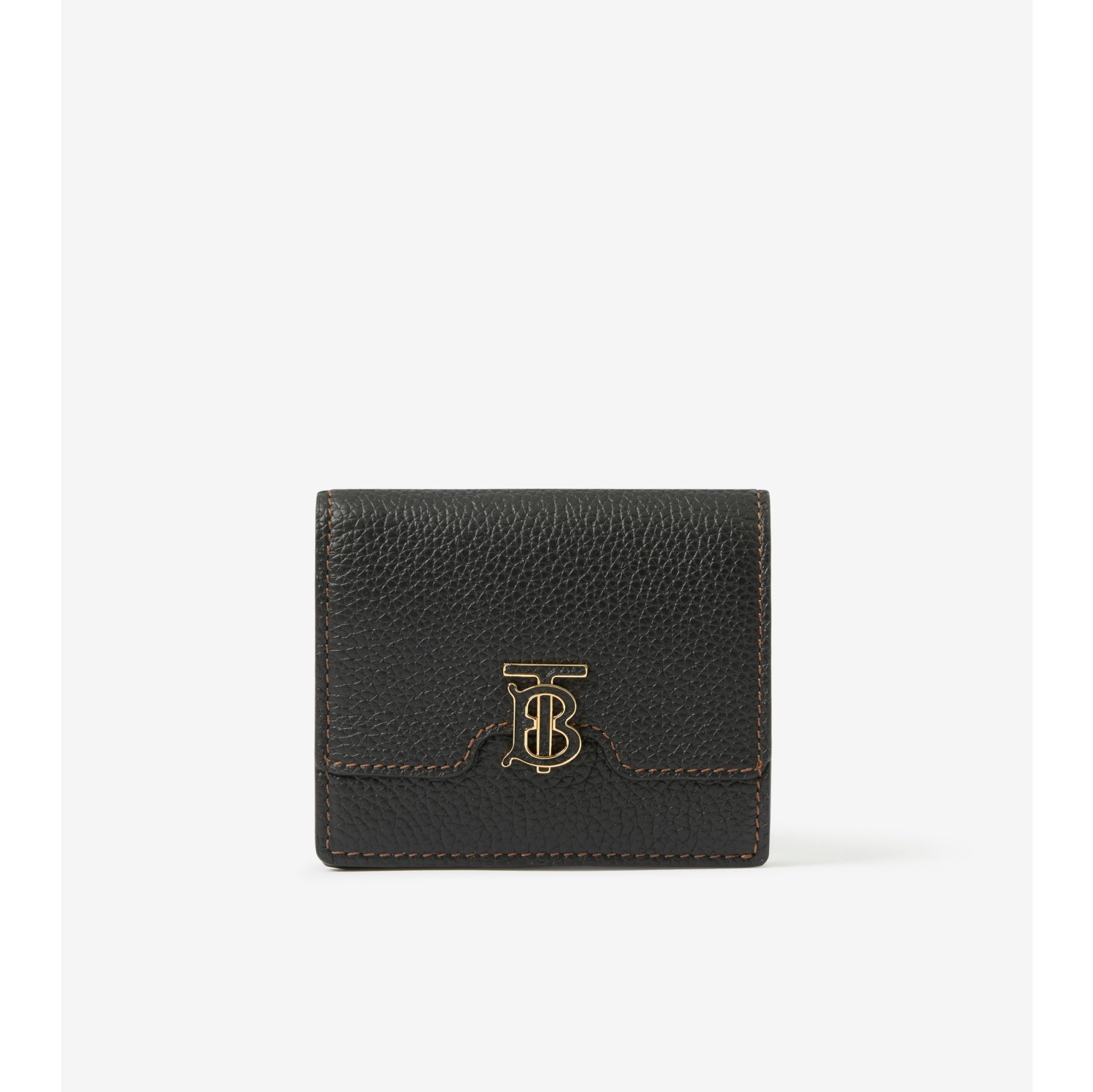 Grainy Leather TB Compact Wallet in Black - Women