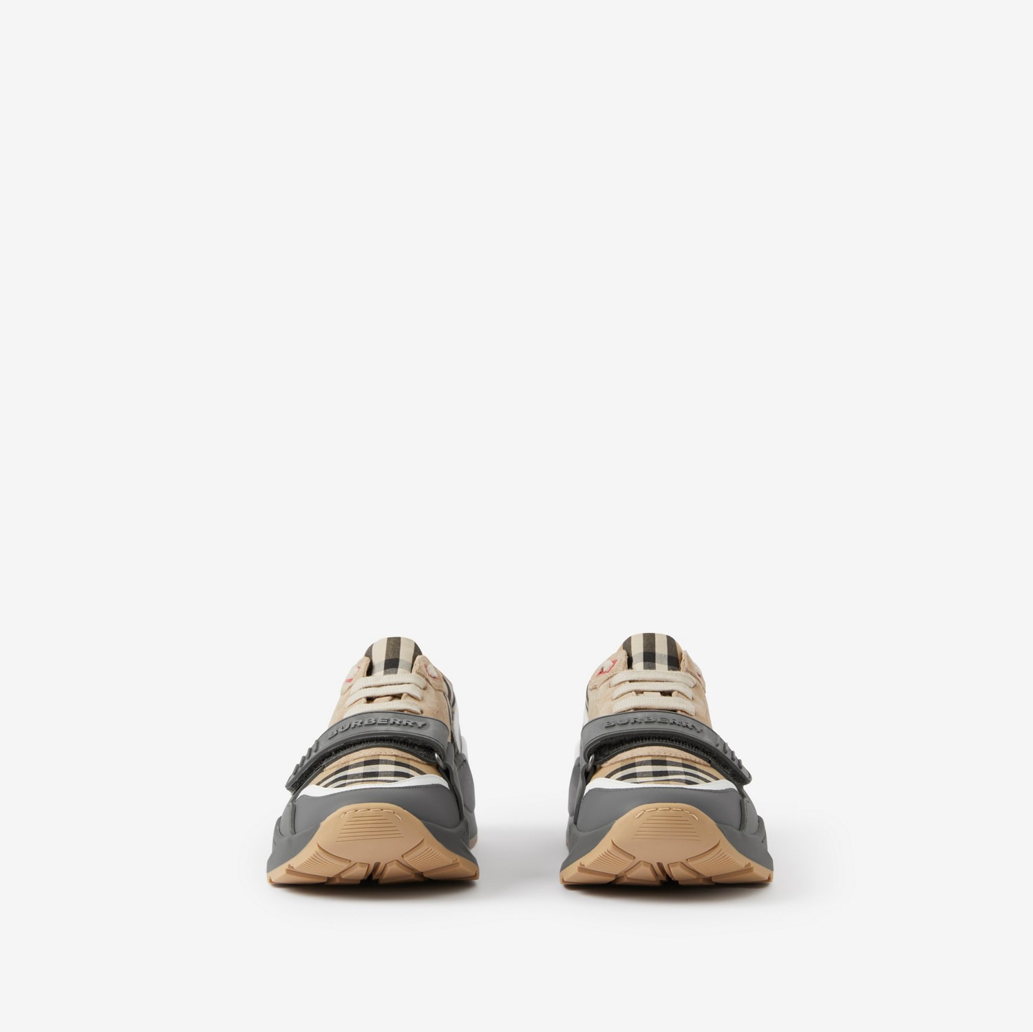 Vintage 格纹、麂皮拼皮革运动鞋 (灰色 / 典藏米色) - 女士 | Burberry® 博柏利官网