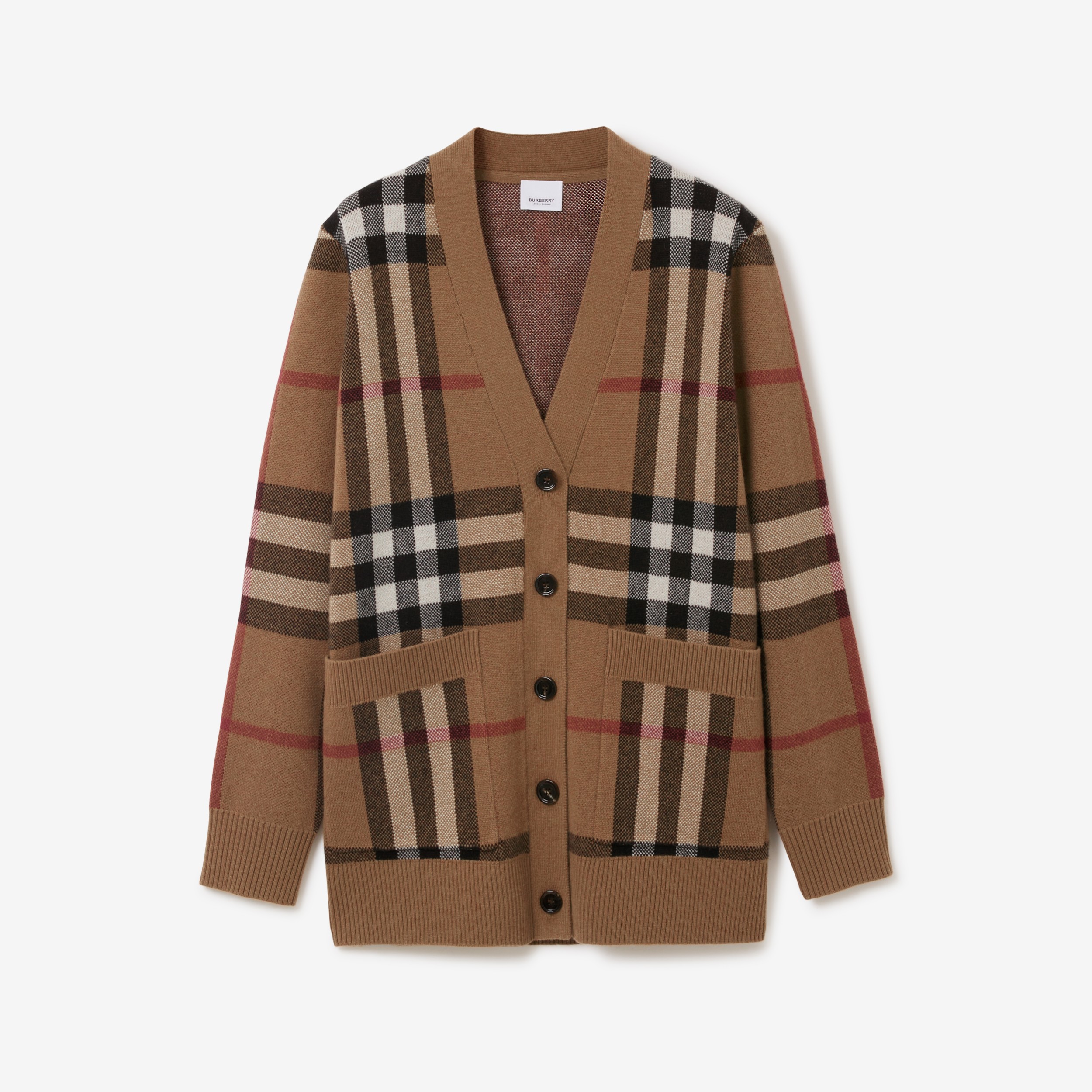 Check Wool Cashmere Jacquard Cardigan in Birch Brown - Women | Burberry®  Official