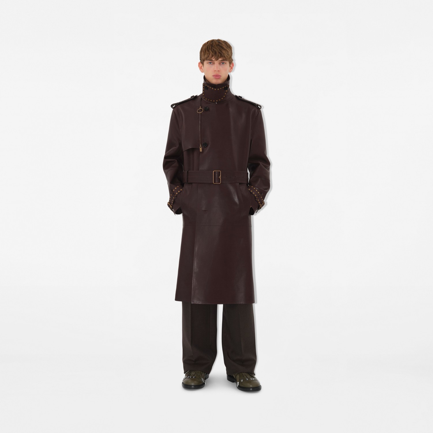 ロング レザー トレンチコート (ベリー) - メンズ | Burberry ロング レザー トレンチコート (ベリー) - メンズ | Burberry