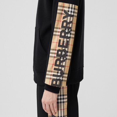 burberry vintage check panel cotton hoodie