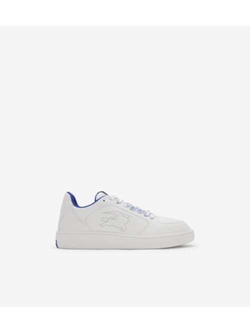 Shop Burberry Leather Stock Sneakers In White