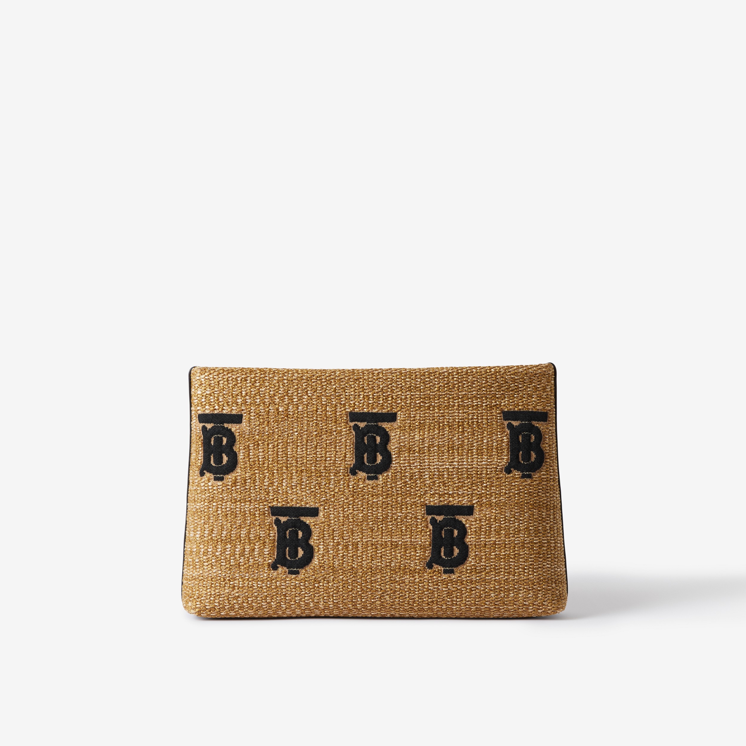 Bolsa pouch com zíper e estampa de monograma em ráfia (Natural/preto) - Mulheres | Burberry® oficial - 1