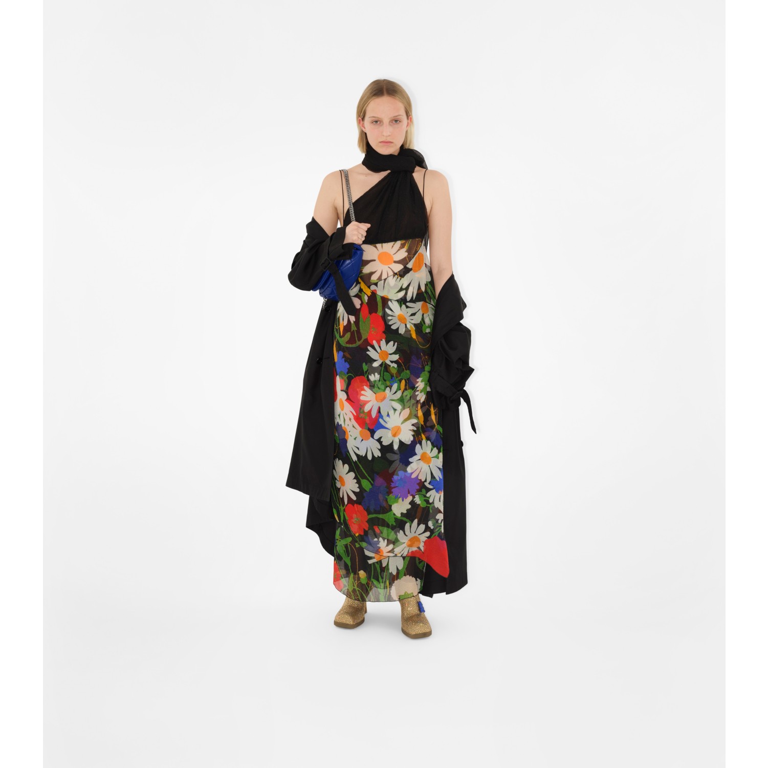 Daisy Garden Silk Blend Dress in Black - Women, Nylon | Burberry® Official