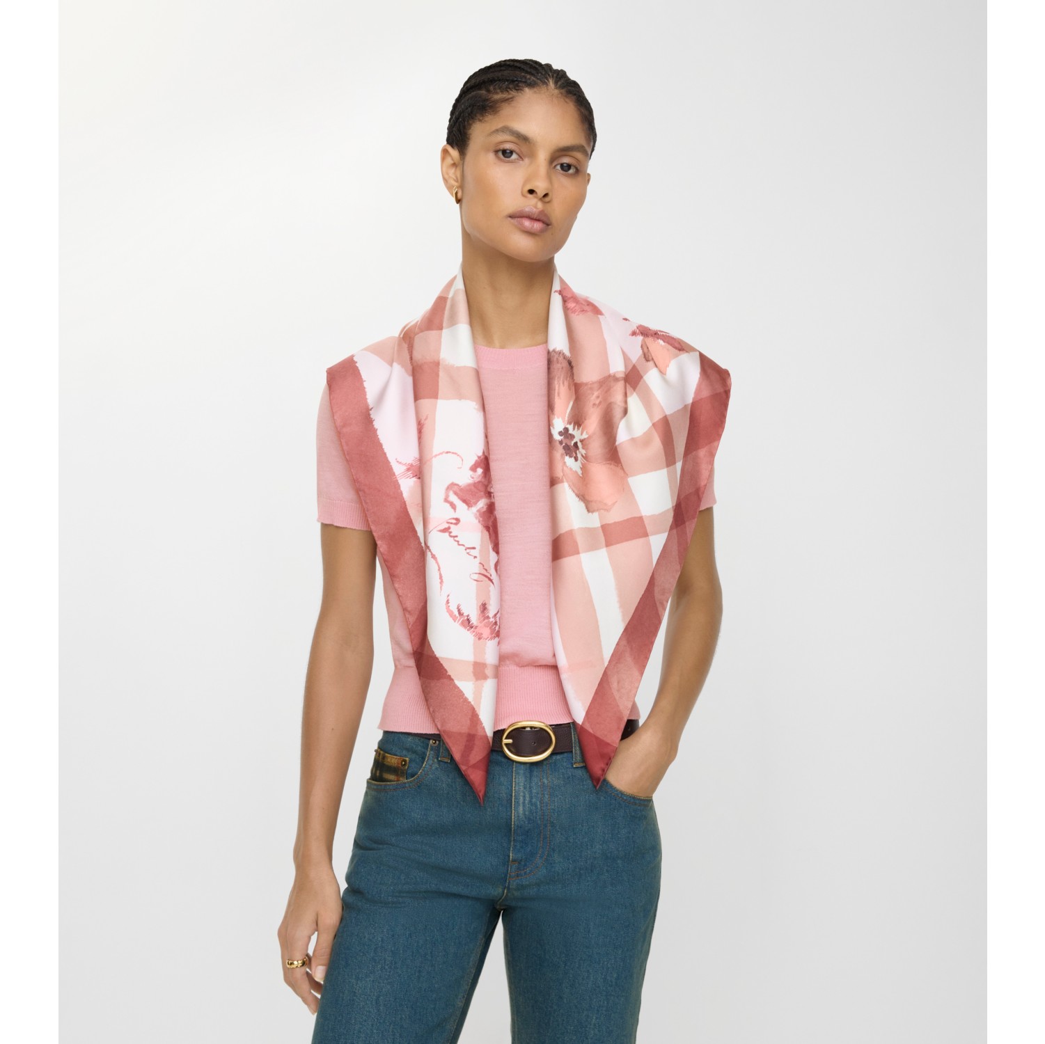 Watercolour Check Silk Scarf in Quartz pink | Burberry® Official