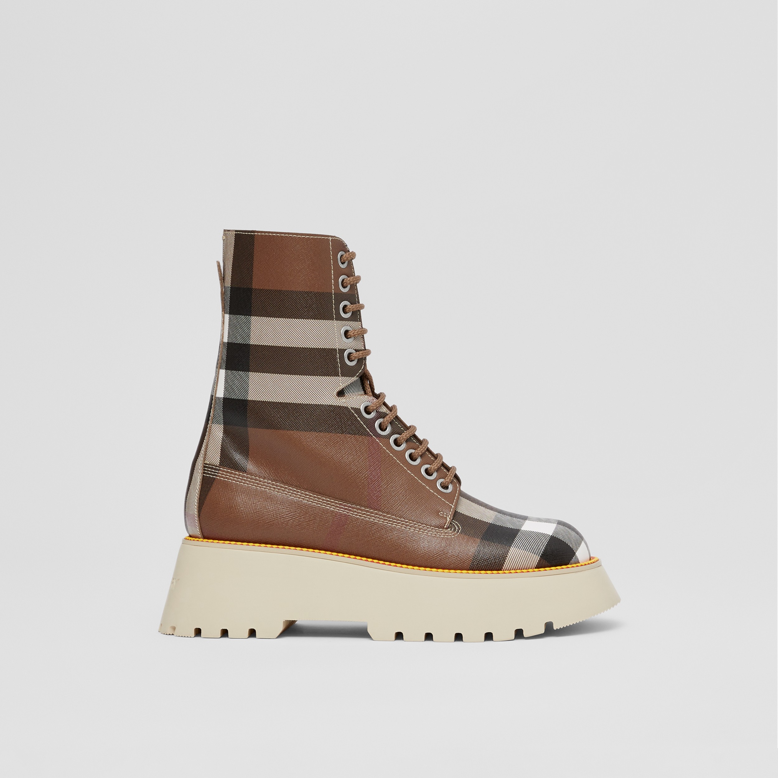 Exaggerated Check Platform Faux Leather Boots in Birch Brown - Women | Burberry® Official - 1