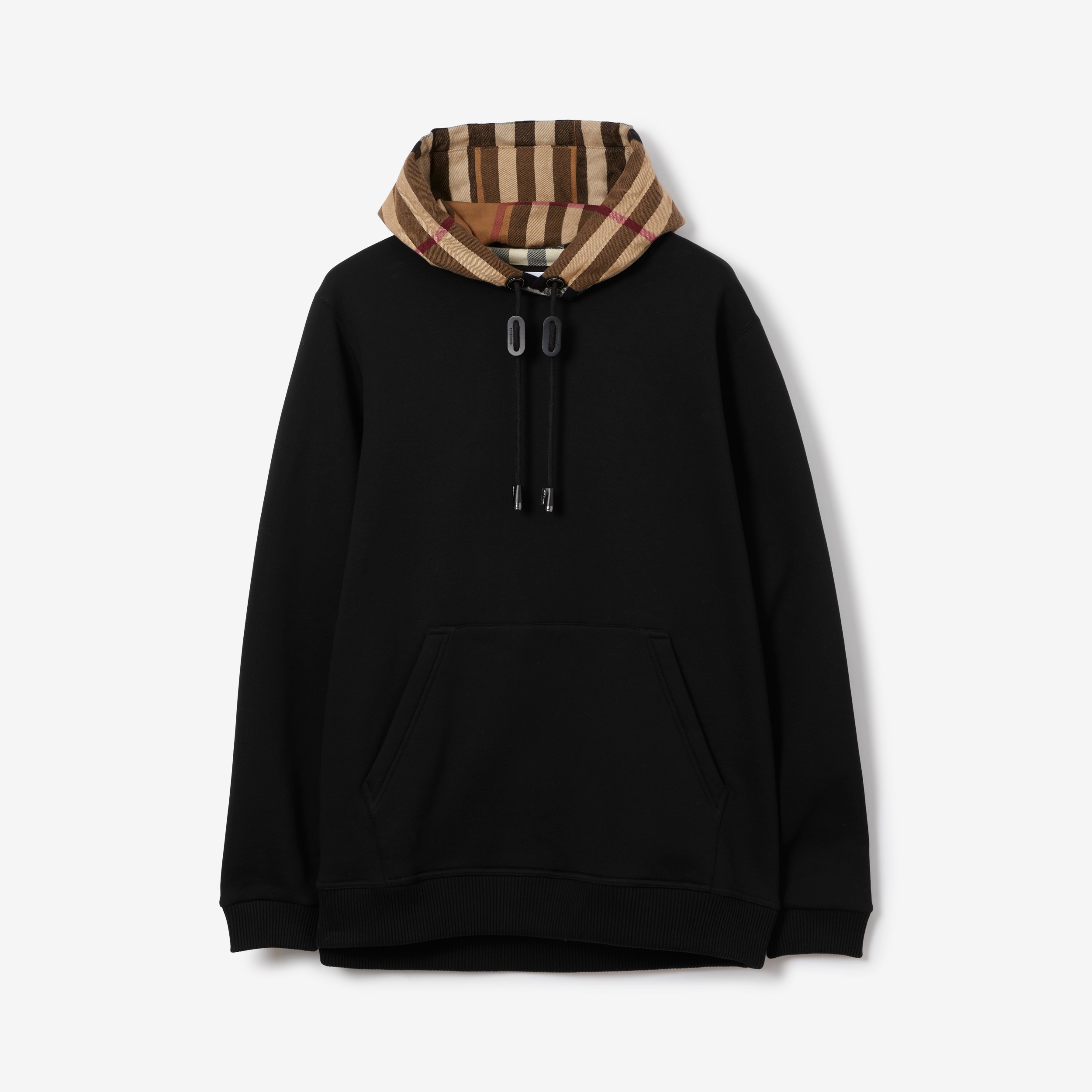 Check Hood Cotton Blend Hoodie in Black/birch Brown - Men | Burberry® Official - 1