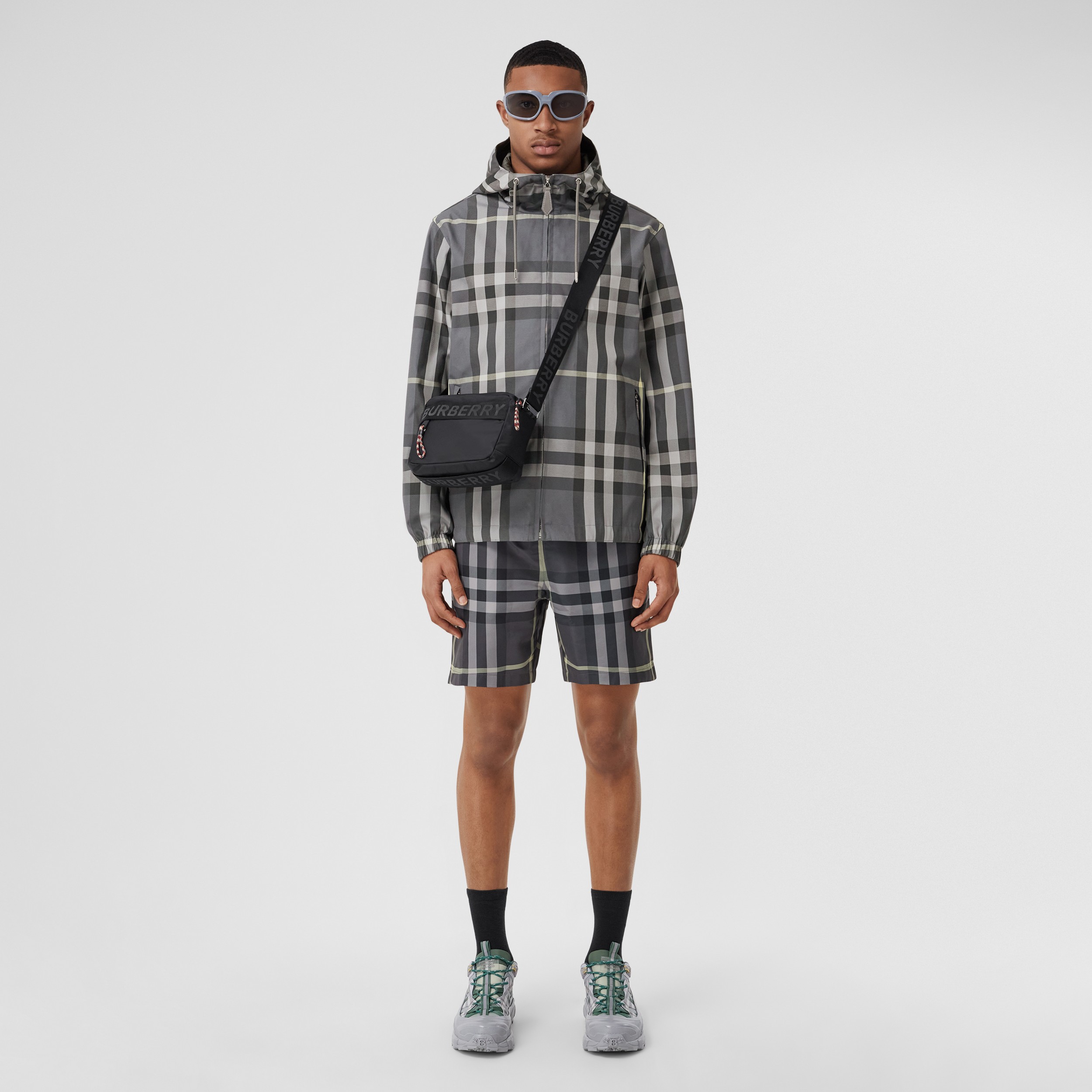 Reversible Check Cotton Blend Hooded Jacket in Seal Grey - Men | Burberry® Official - 1