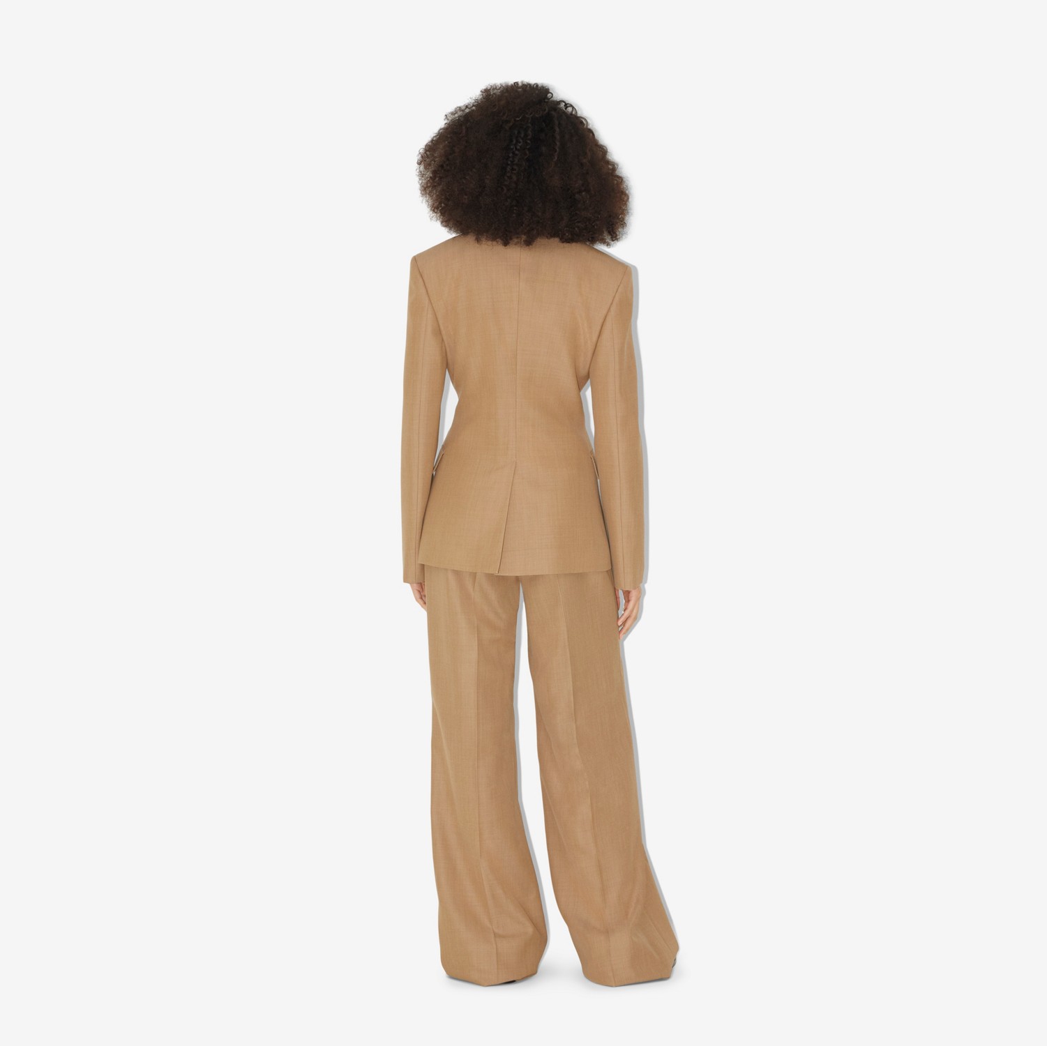Calças estilo pantalona de lã com pregas (Camel Mesclado) - Mulheres | Burberry® oficial