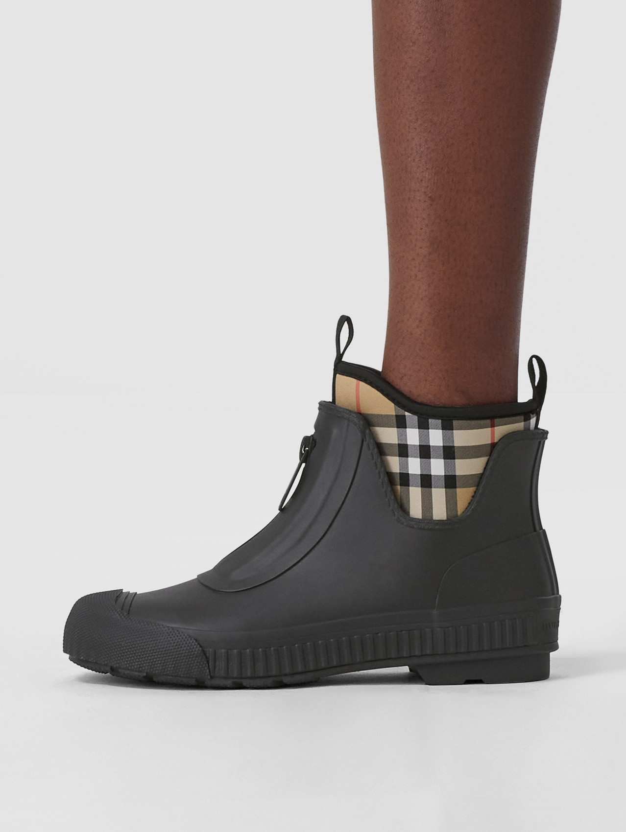 Vintage Check Neoprene and Rubber Rain Boots in Black/archive Beige