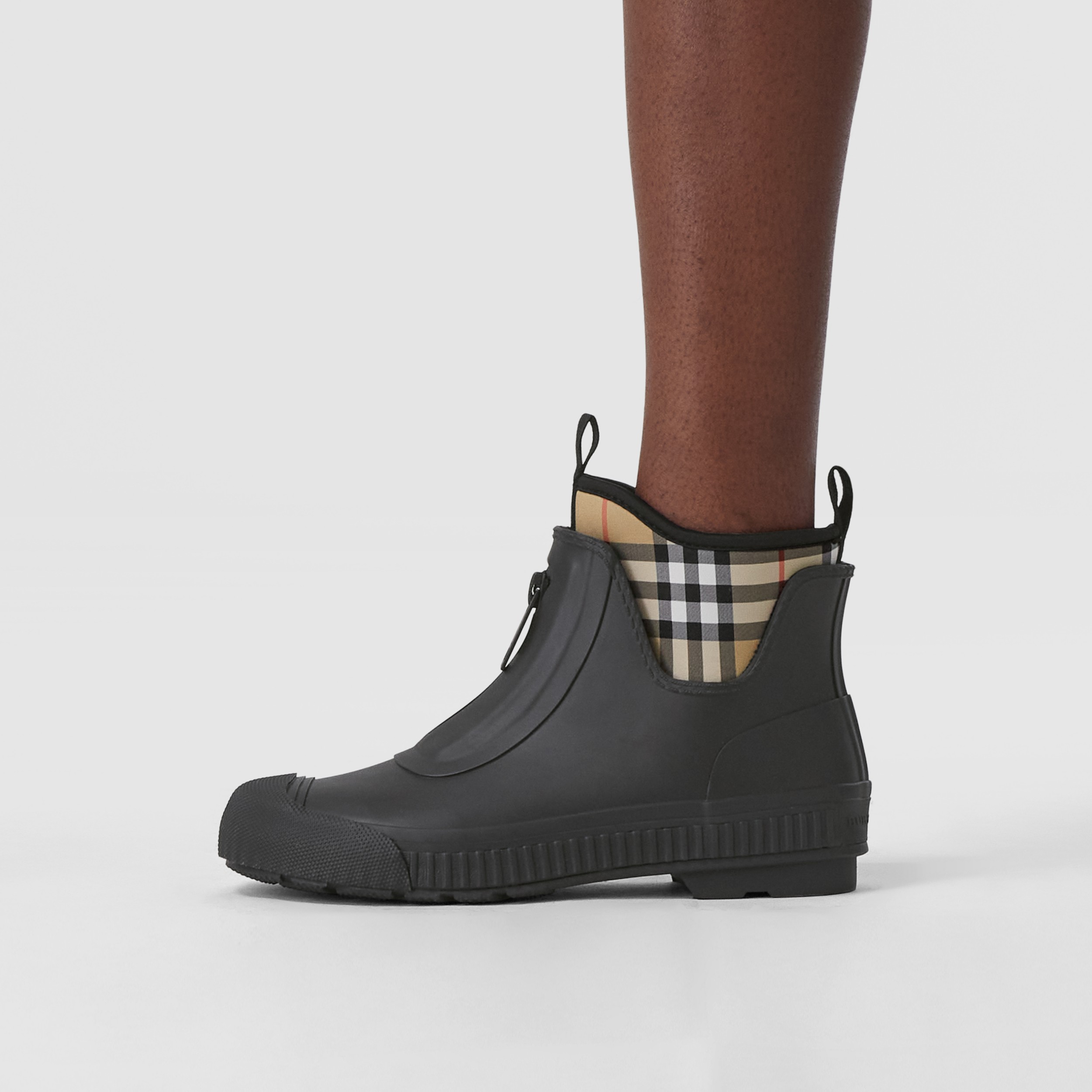 Vintage Check Neoprene and Rubber Rain Boots in Black/archive Beige - Women  | Burberry® Official