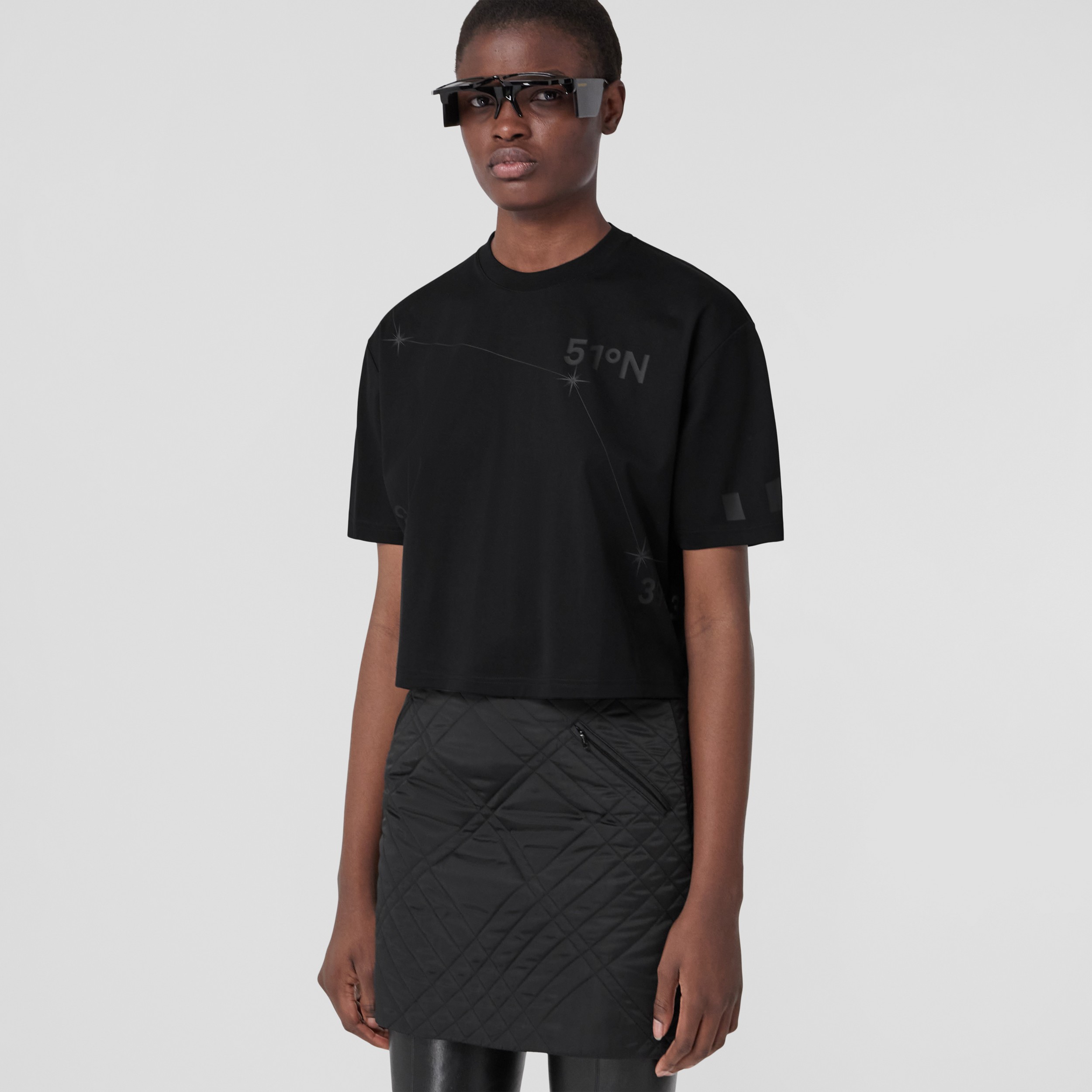 Constellation Print Cotton Cropped T-shirt in Black - Women | Burberry® Official - 1