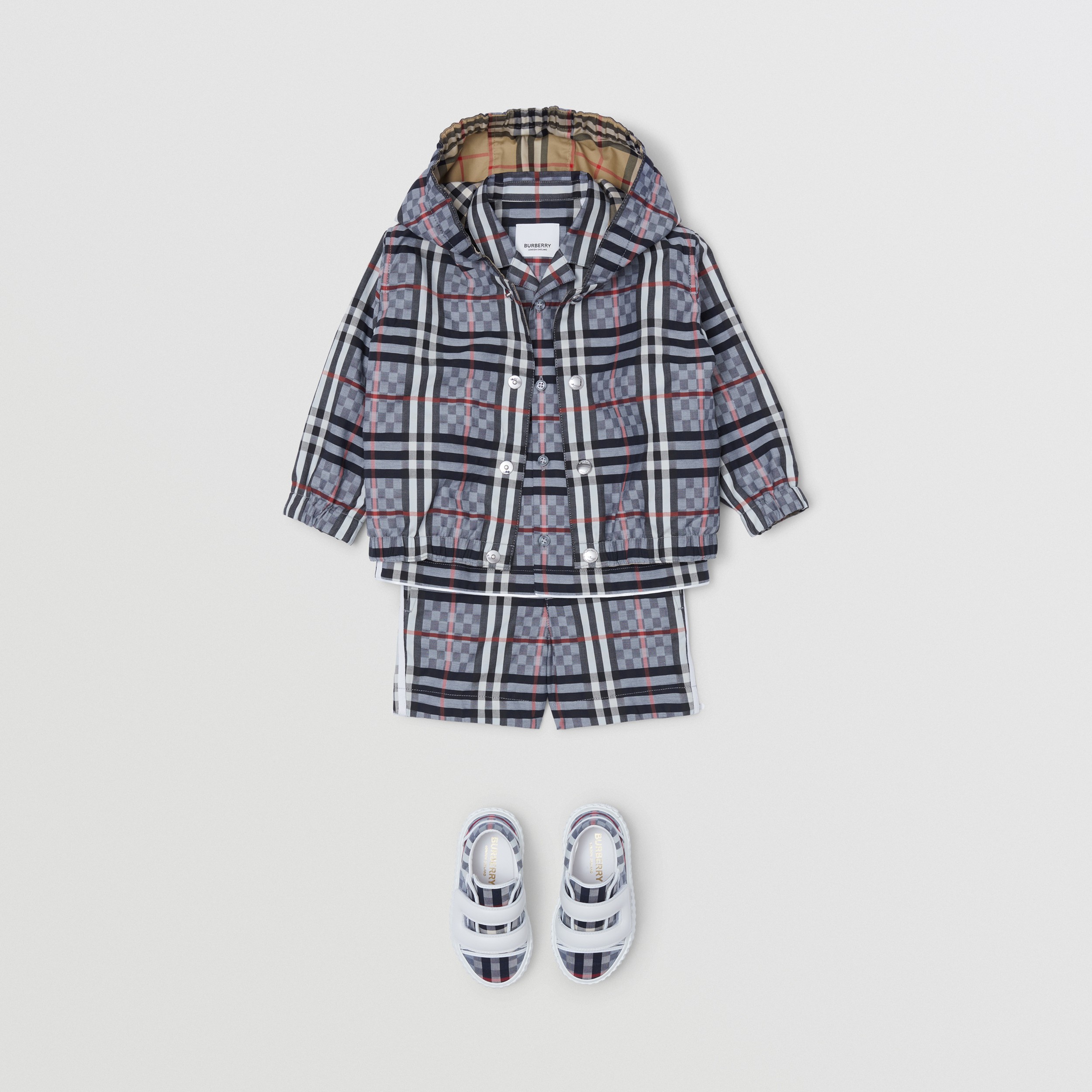 Reversible Check Stretch Cotton Jacquard Jacket in Pale Blue - Children | Burberry® Official - 3