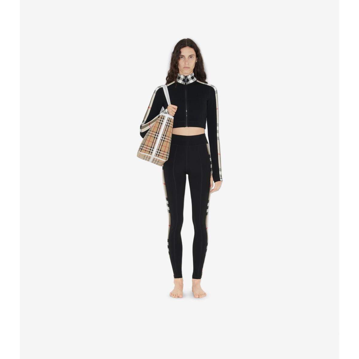  Check Trim Stretch Jersey Leggings