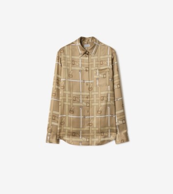 Regular Fit Belt Check Viscose Shirt in Sand beige - Women | Burberry® Official