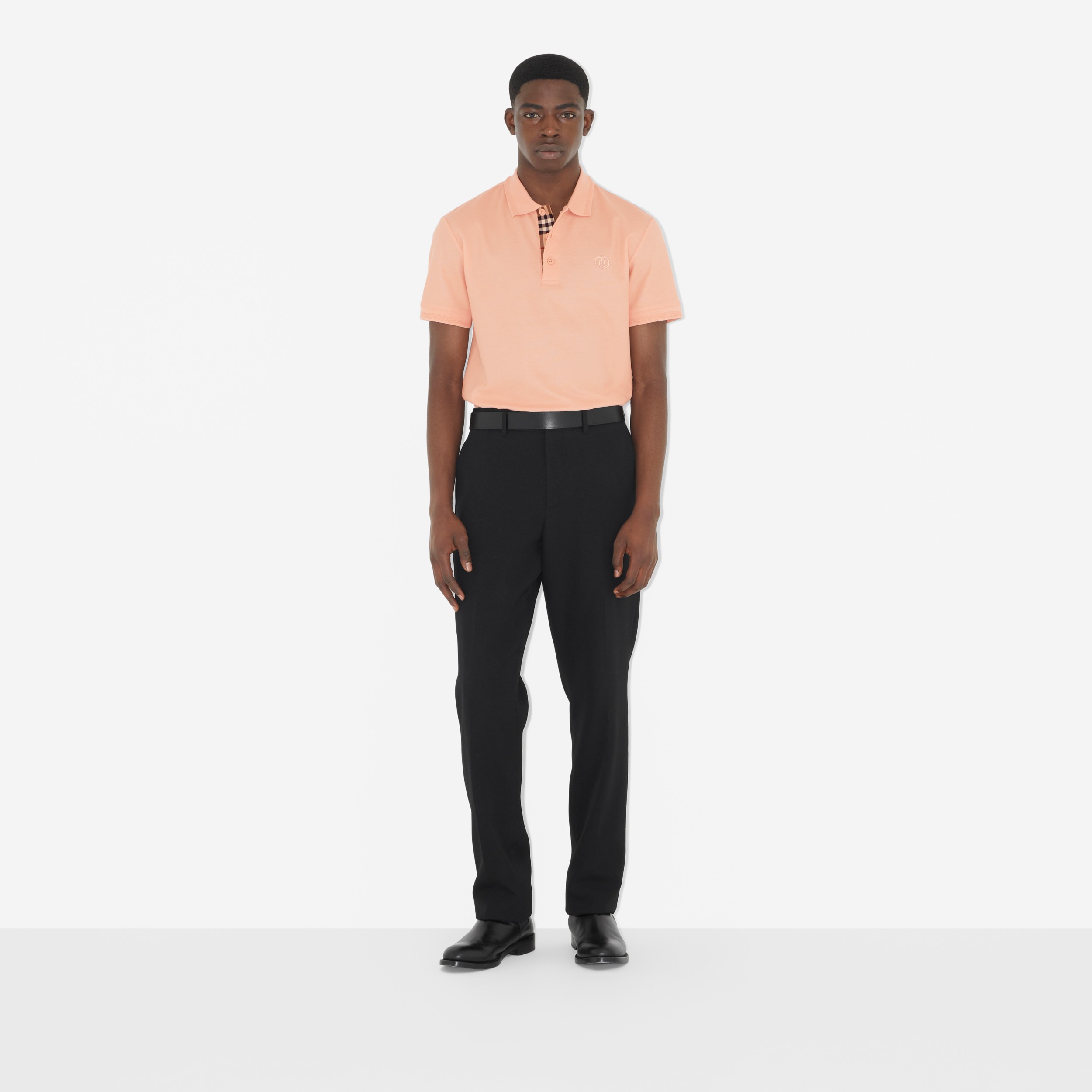 Monogram Motif Cotton Piqué Polo Shirt in Soft Peach Pink - Men | Burberry® Official - 2