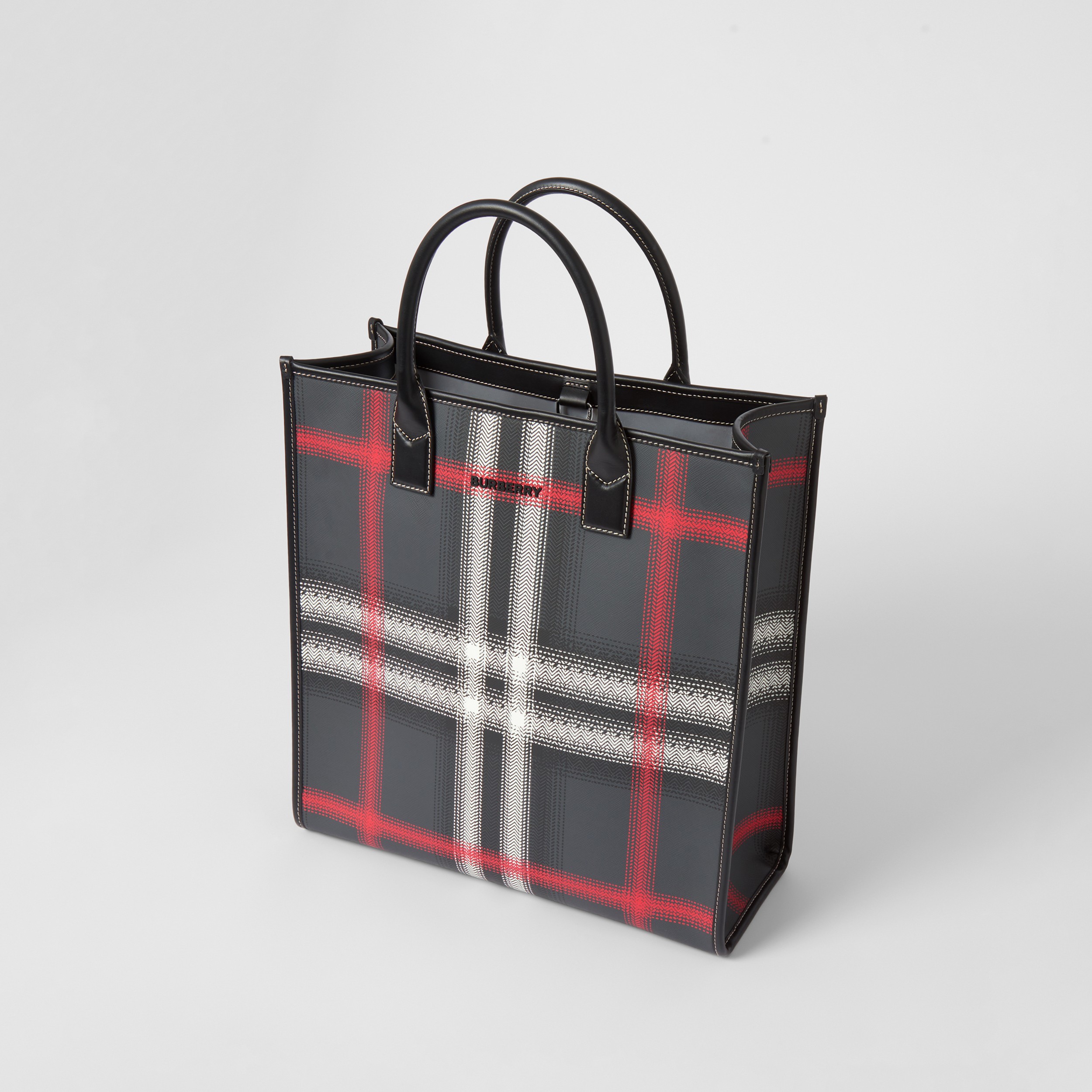Blurred Check and Leather Tote in Charcoal Grey - Men | Burberry® Official - 4