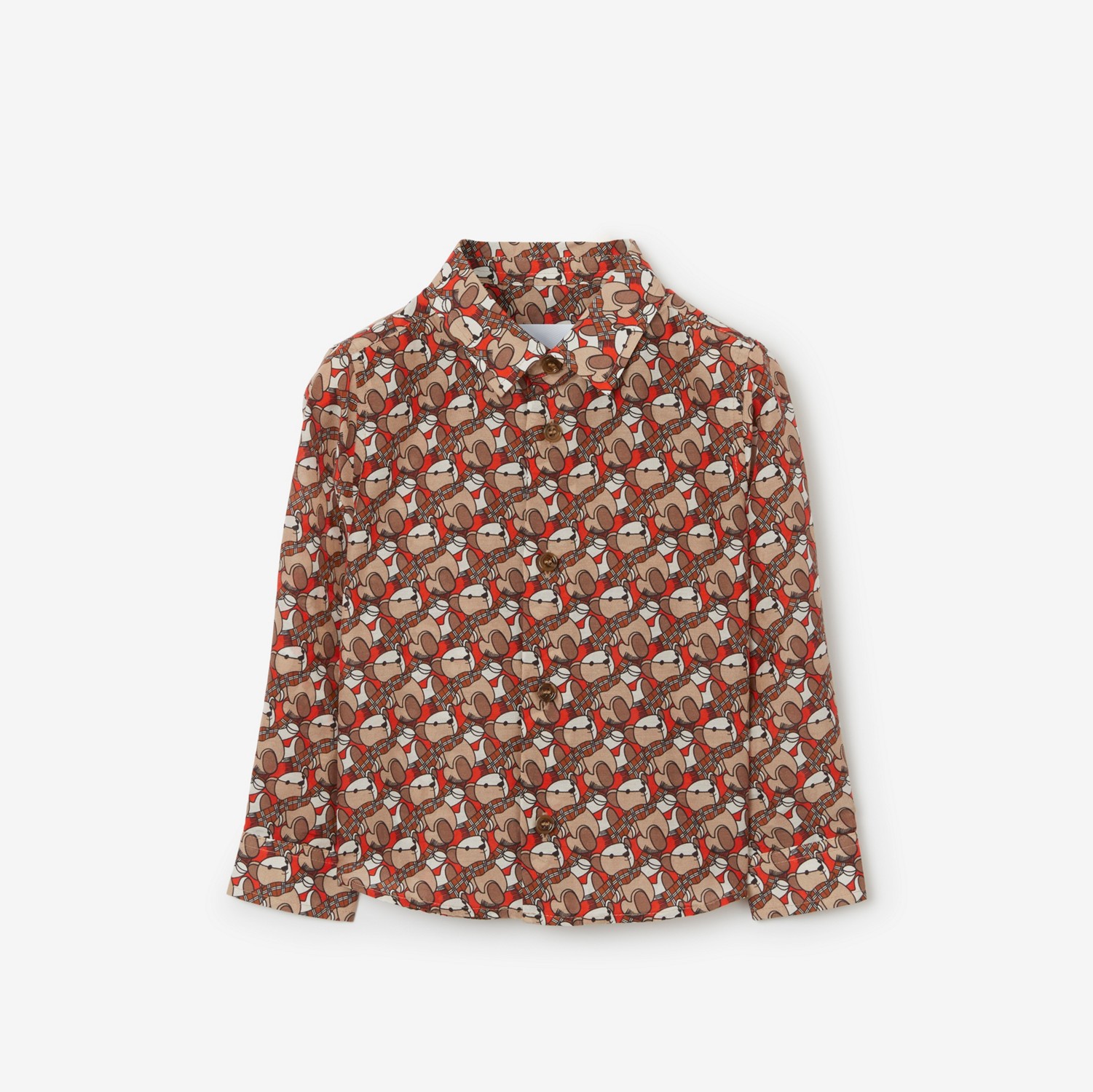 Camisa de seda e algodão com estampa Thomas Bear (Laranja Escarlate) - Crianças | Burberry® oficial
