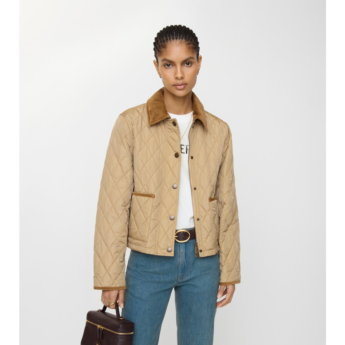  Check Cropped Quilted Nylon Jacket