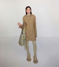 Model in Wool zip dress in beige and honey 